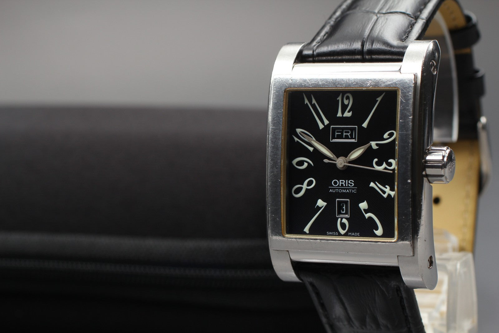 [Exc+4] ORIS Ractangular 585-7525-40-02 Black Automatic Men's Watch 30mm JAPAN