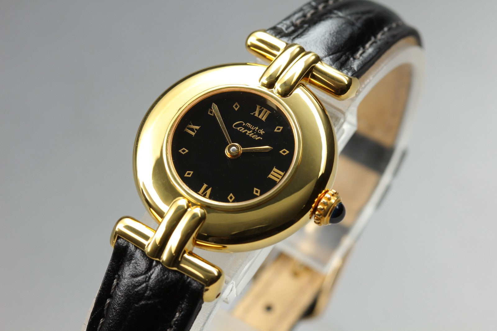 Cartier Must Colisee Vermeil 590002 Black Gold Women's Qz Watch Vintage [Pouch]