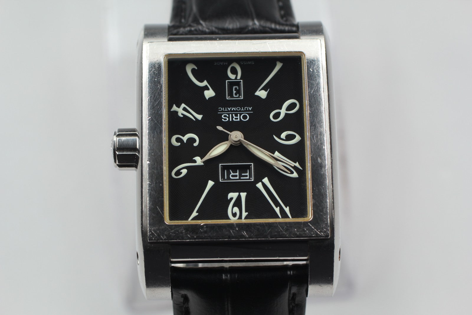 [Exc+4] ORIS Ractangular 585-7525-40-02 Black Automatic Men's Watch 30mm JAPAN