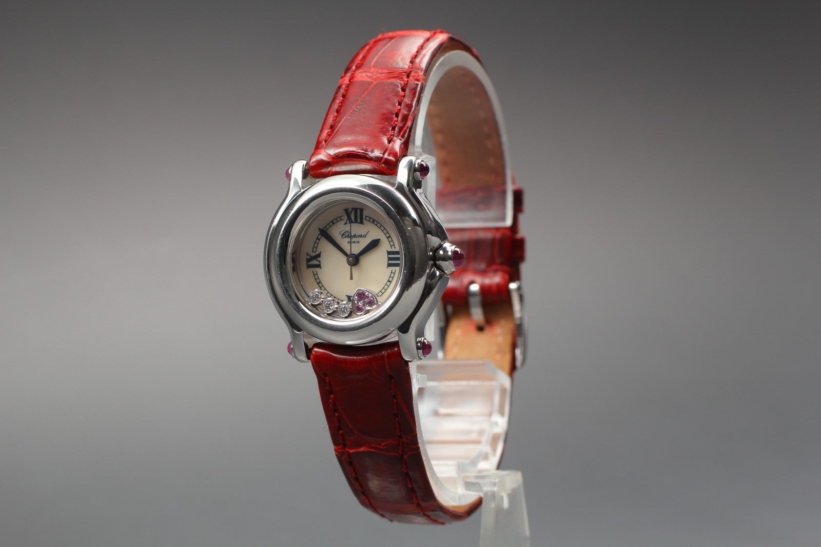 EXC+5 Chopard Happy Sports 27/8245-42 Heart Diamond Red Silver Qz Women’s Watch