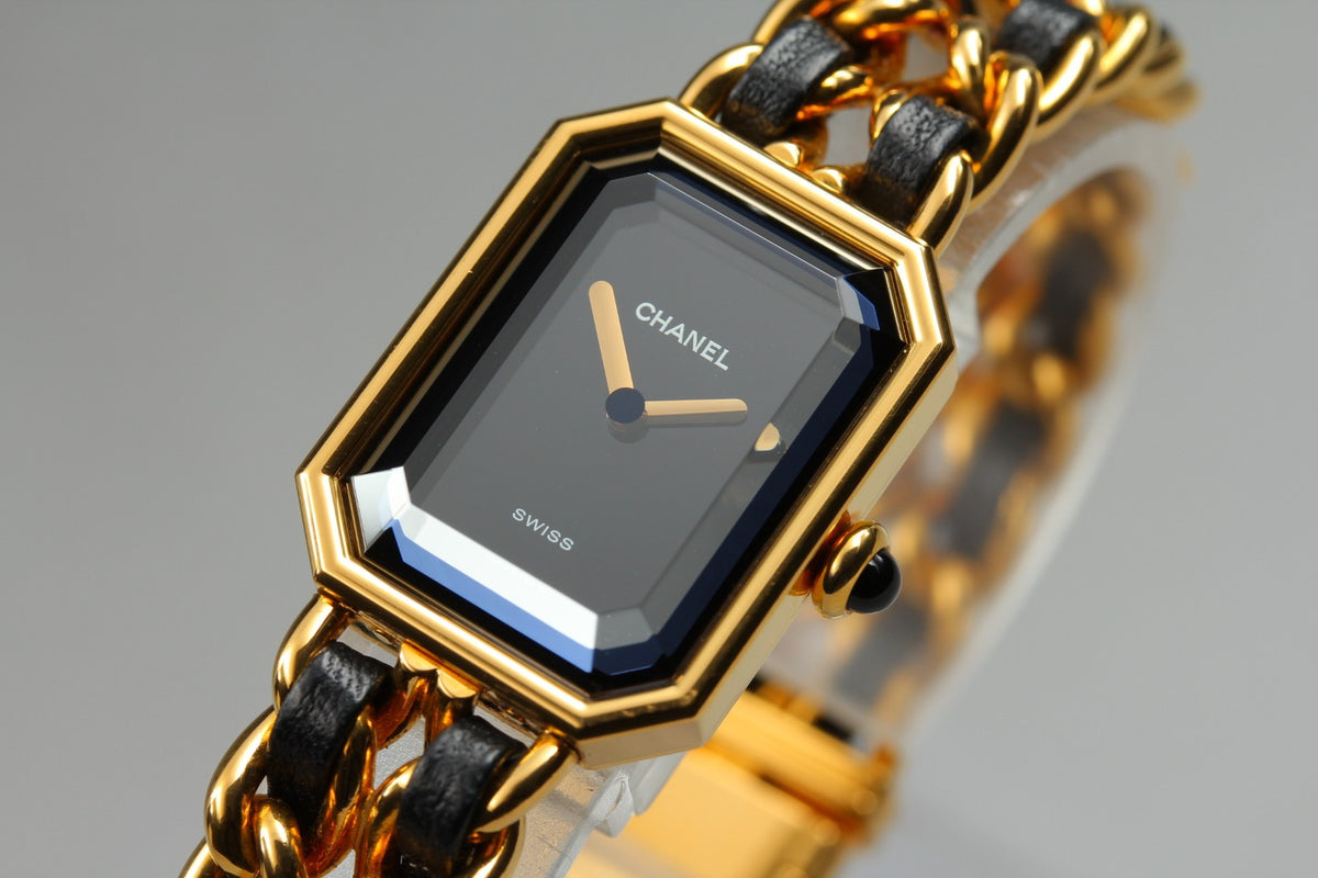CHANEL Premiere L Size Black Dial Gold 20mm Quartz Women's Watch Vintage [Box]