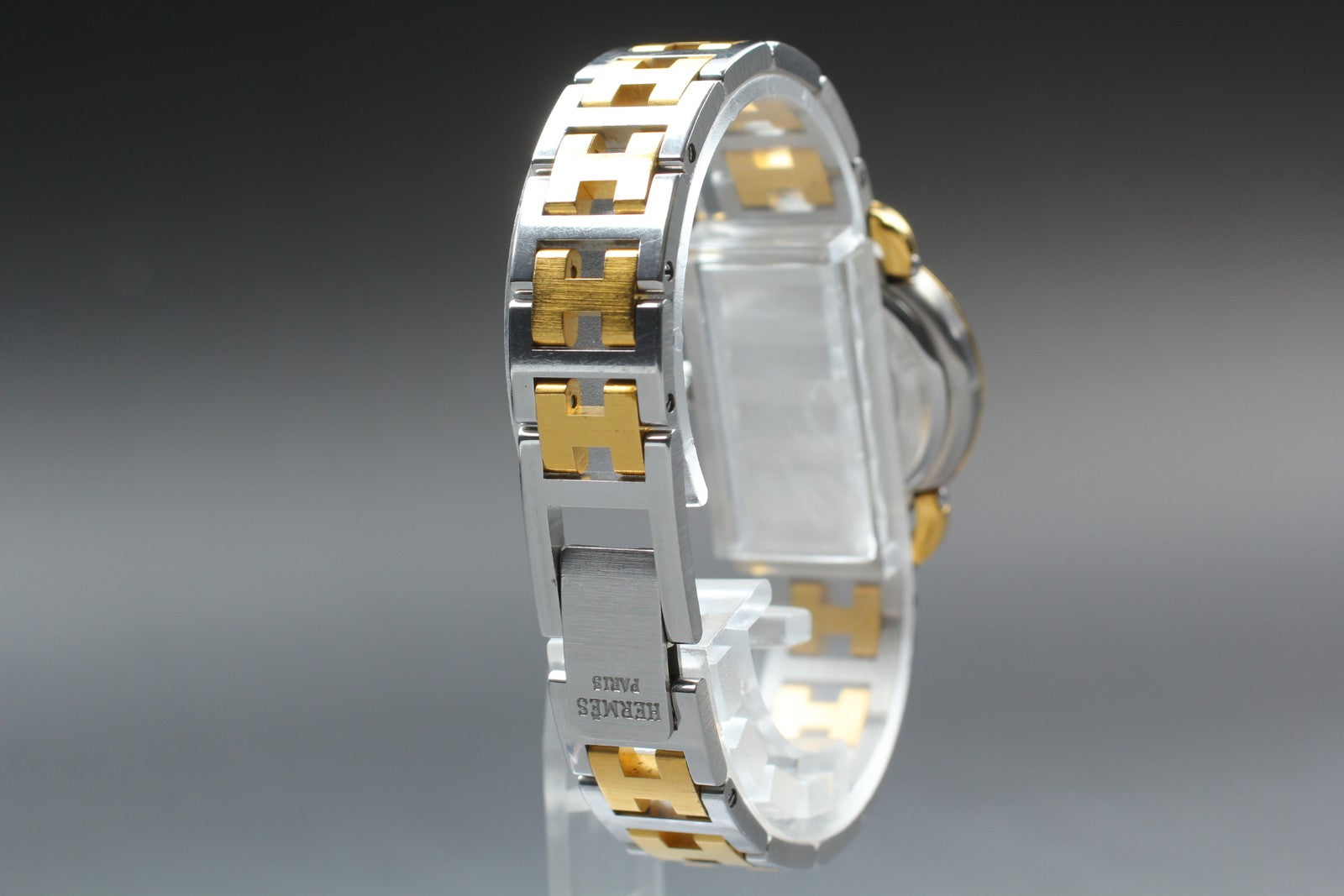 Vintage [Exc+5] Hermes Pullman Gold Ivory Dial 24mm Date Woman's Quartz Watch