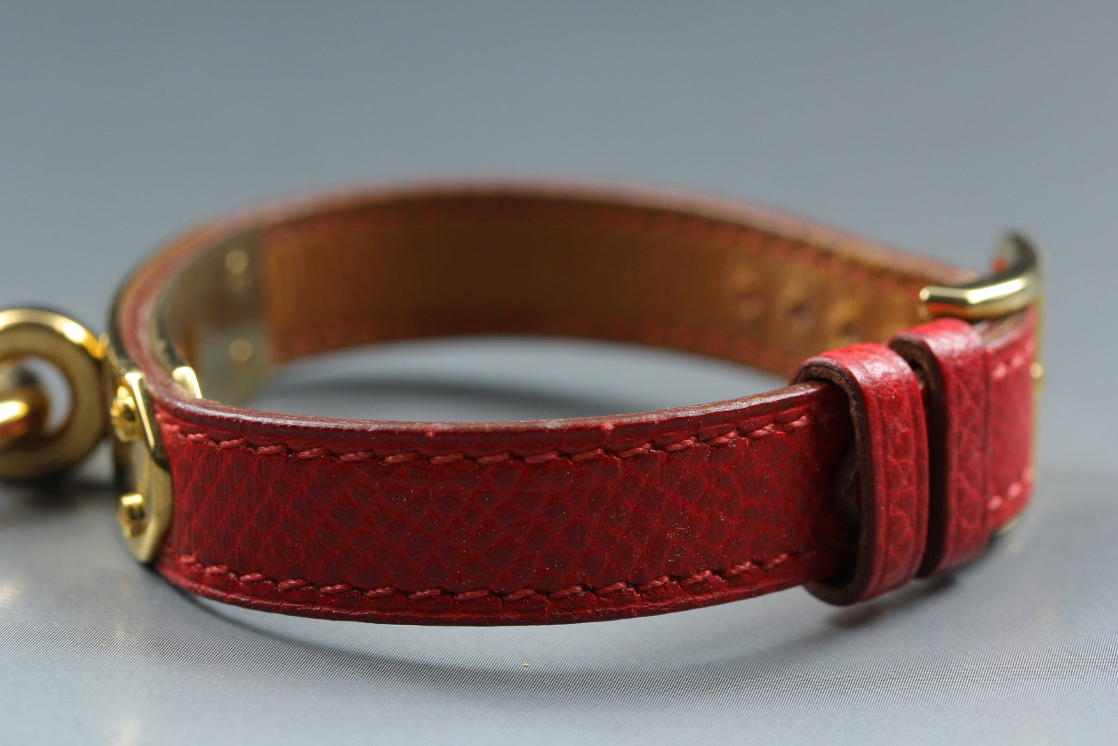 [Overhauled] HERMES Kelly Watch Gold Dial Red Leather "W" Woman's Watch Quartz