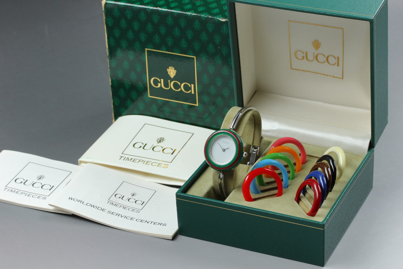 [15cm] Gucci Change Bezel 11/12.2L 11 Colors Silver Women's Qz Watch Vintage Box