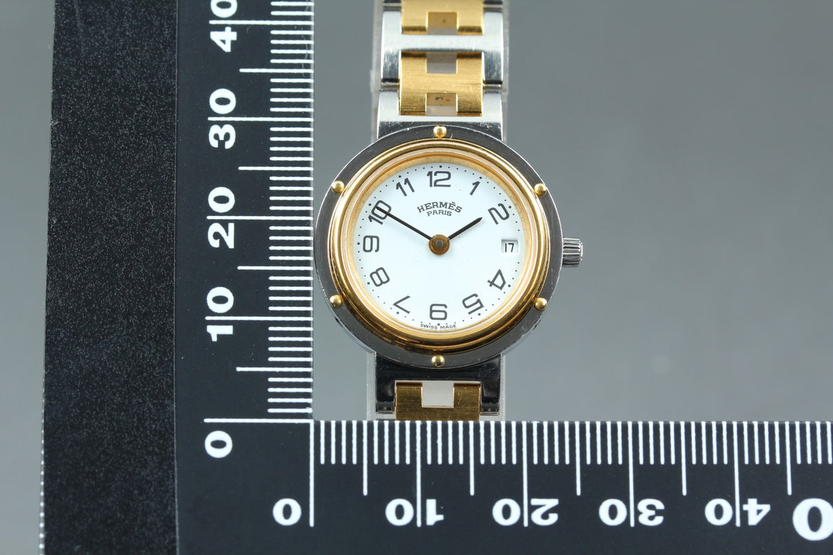 HERMES Clipper White Dial Gold Bracelet 24mm Woman's Quartz Watch Vintage