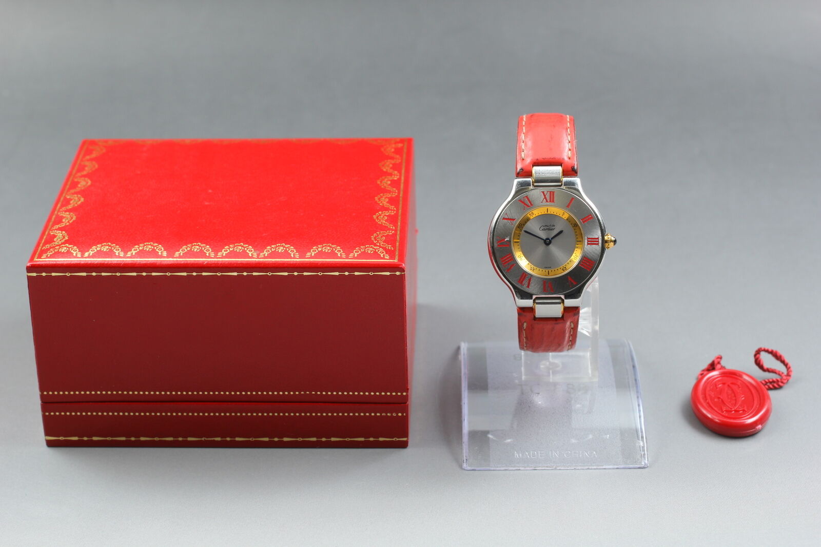 New Battery [Exc+4 Box] Cartier Must de Cartier 21 1330 Red 30mm Unisex Qz Watch