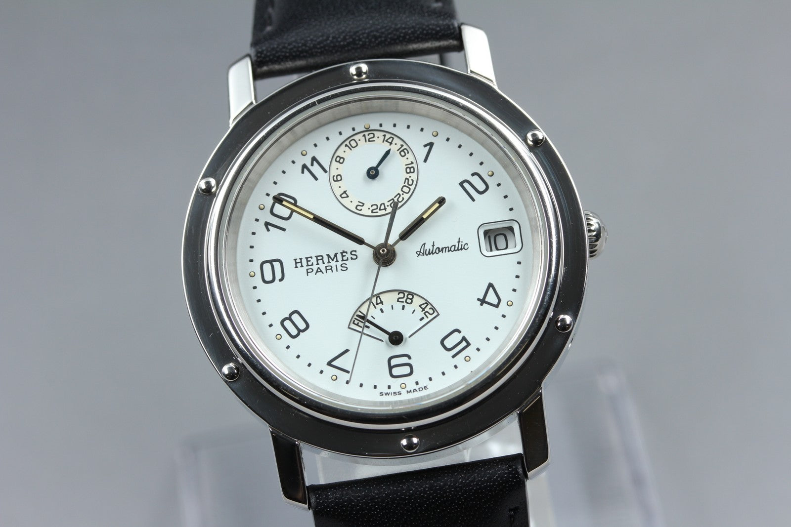 HERMES Clipper CL5.710 GMT Automatic White Dial Date Men's Watch 36mm JAPAN