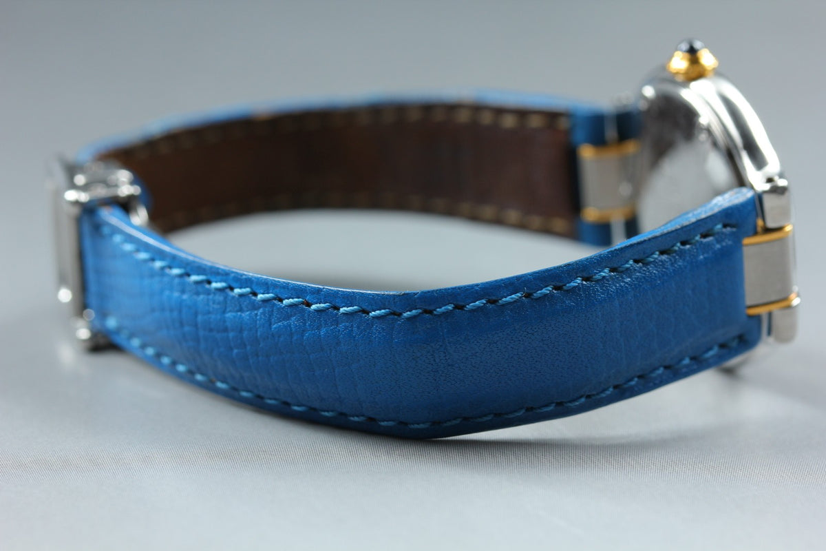 Cartier Must de Cartier 21 1340 Blue Silver 27mm Women's Qz Watch Vintage Pouch