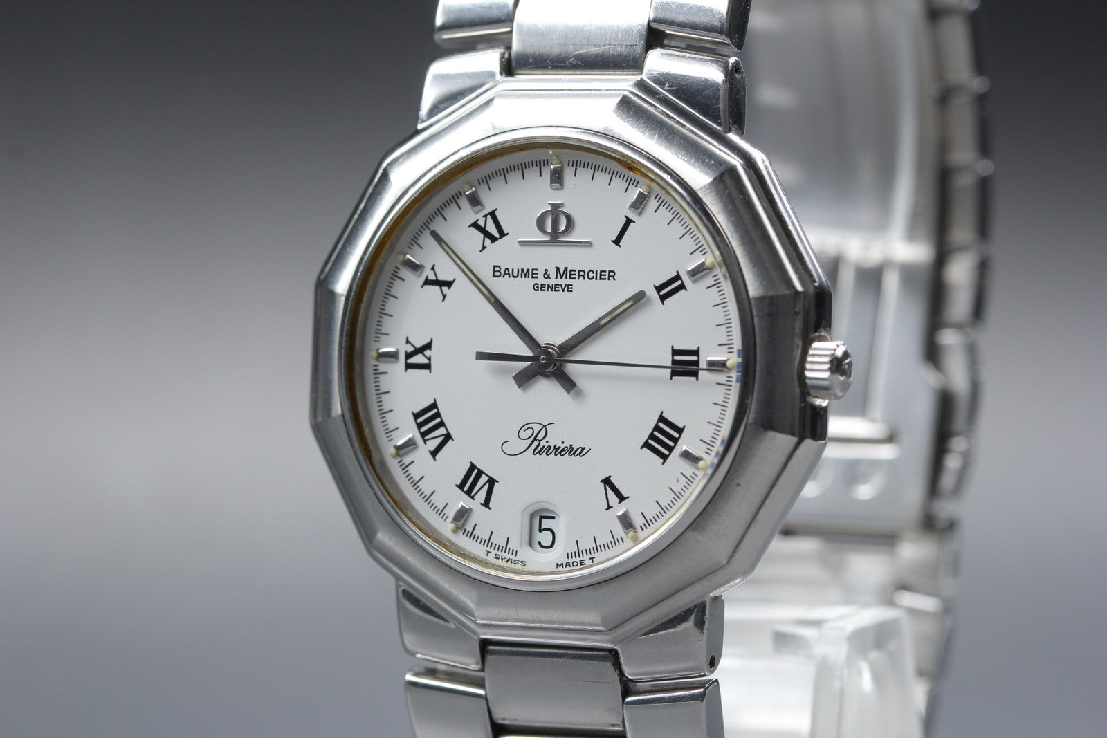 New Batt Baume & Mercier Riviera 5131 Silver Quartz Date Men's Watch 33mm JAPAN