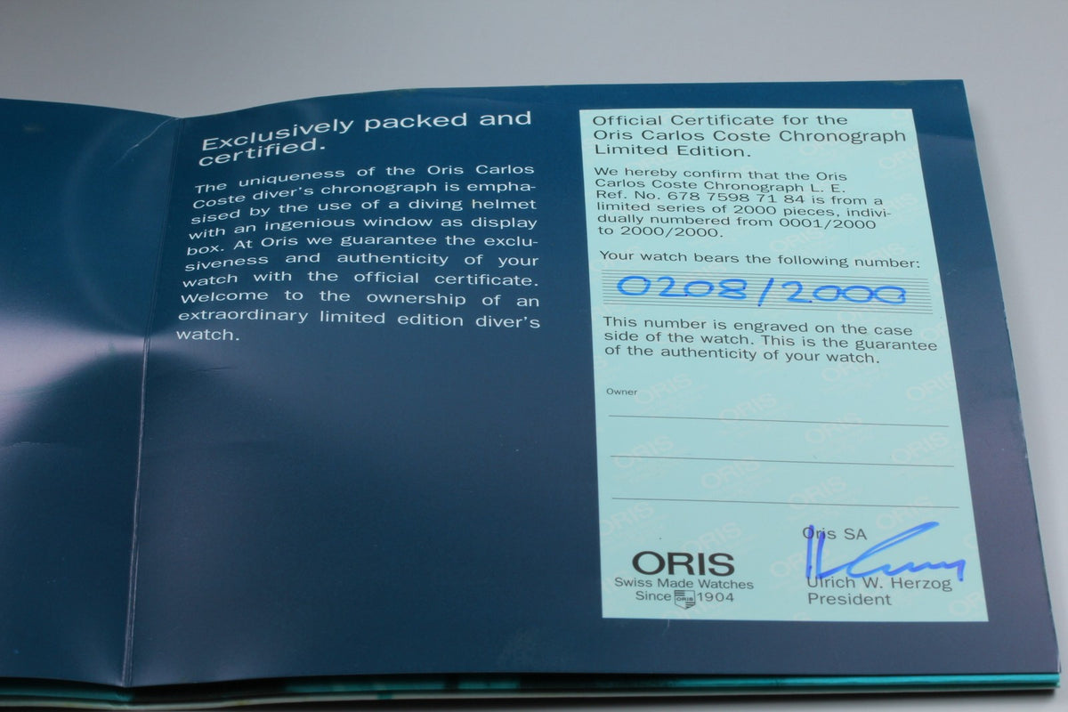 ORIS 7598 Divers Chronograph Carlos Coste Limited Edition Men's Watch AT [Box]
