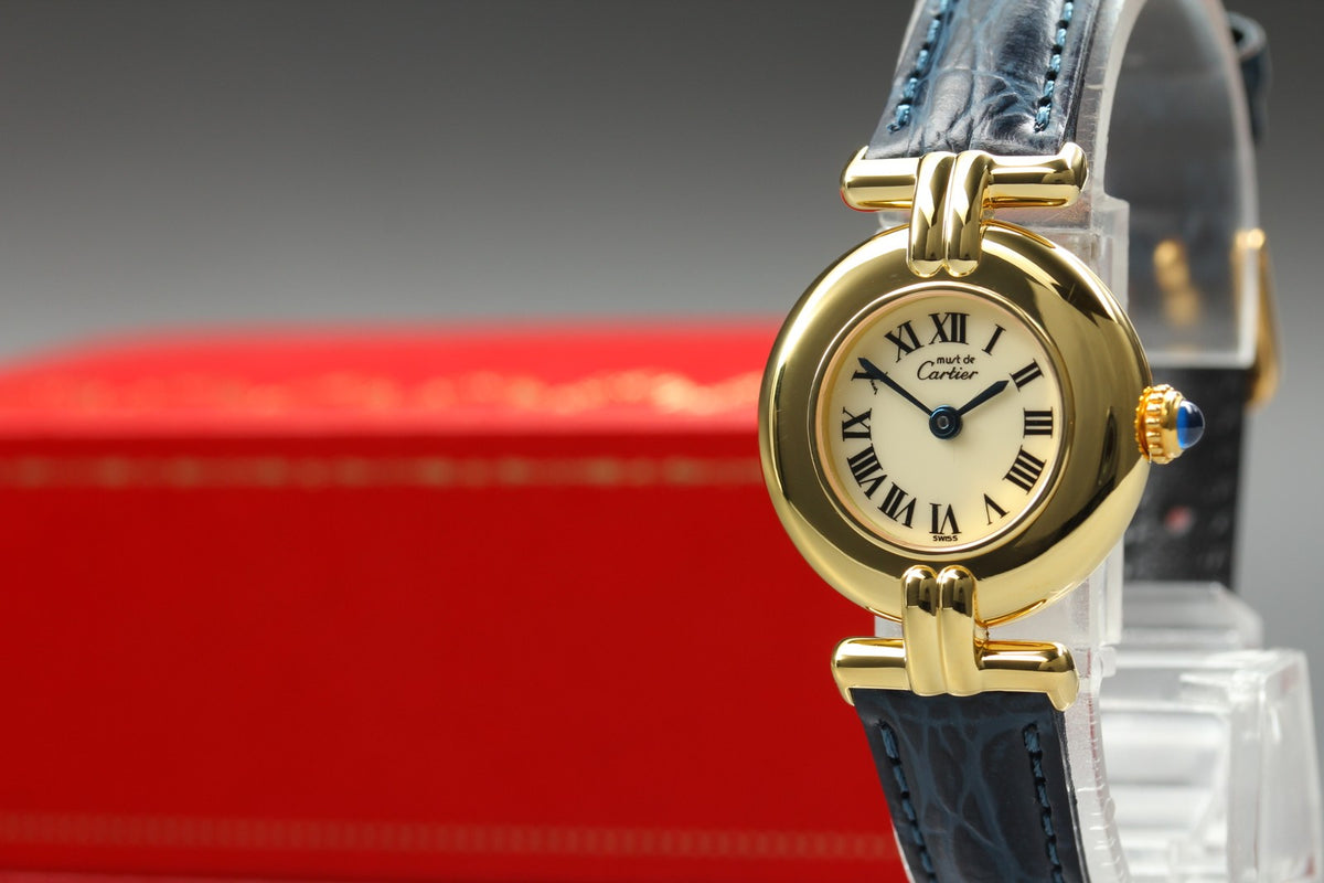 Cartier Must Colisee Vermeil 590002 Blue Gold Women's Quartz Watch Vintage [Box]