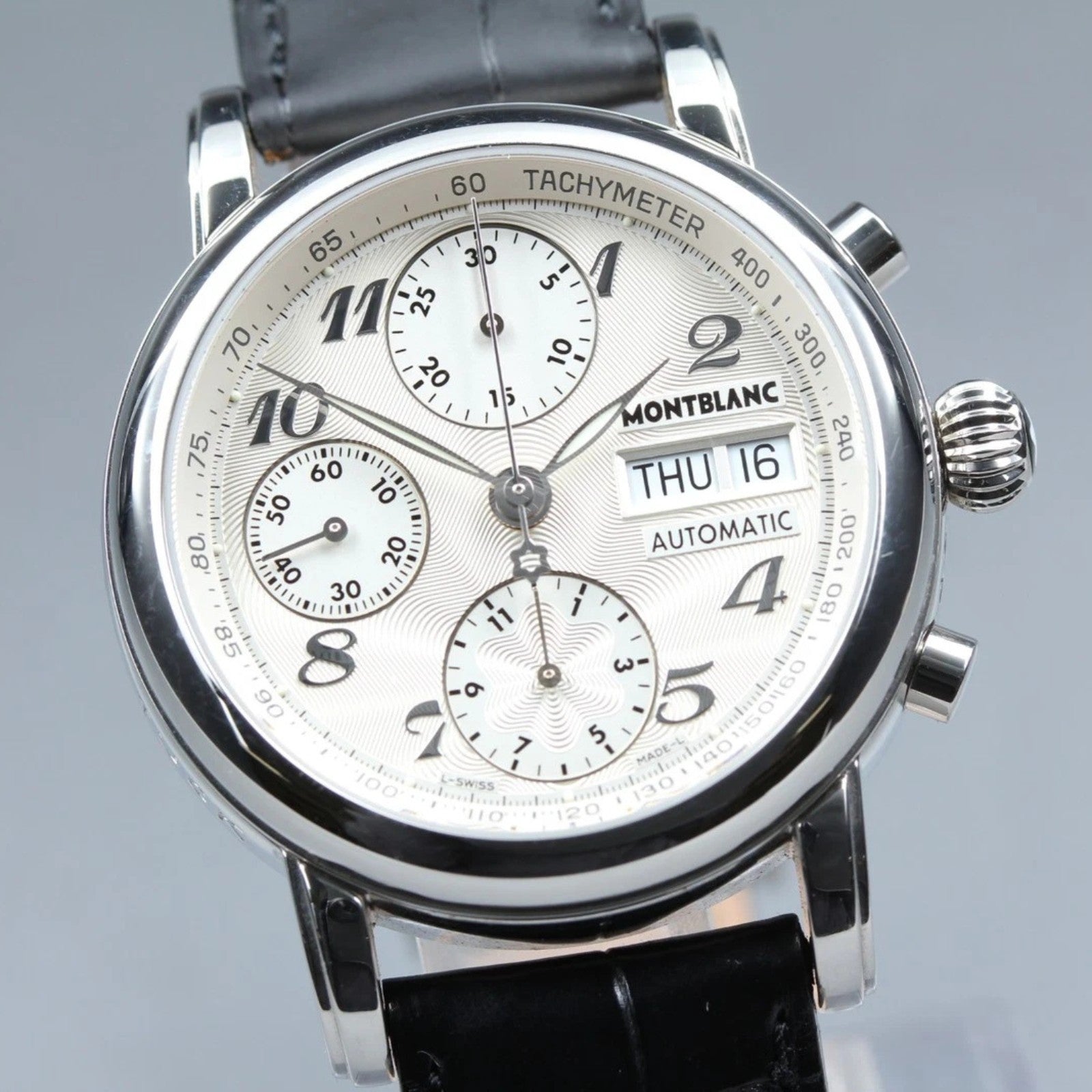 MONTBLANC Meistersteck 7016 Silver Day/Date Automatic Men's Watch JP N MINT*Box