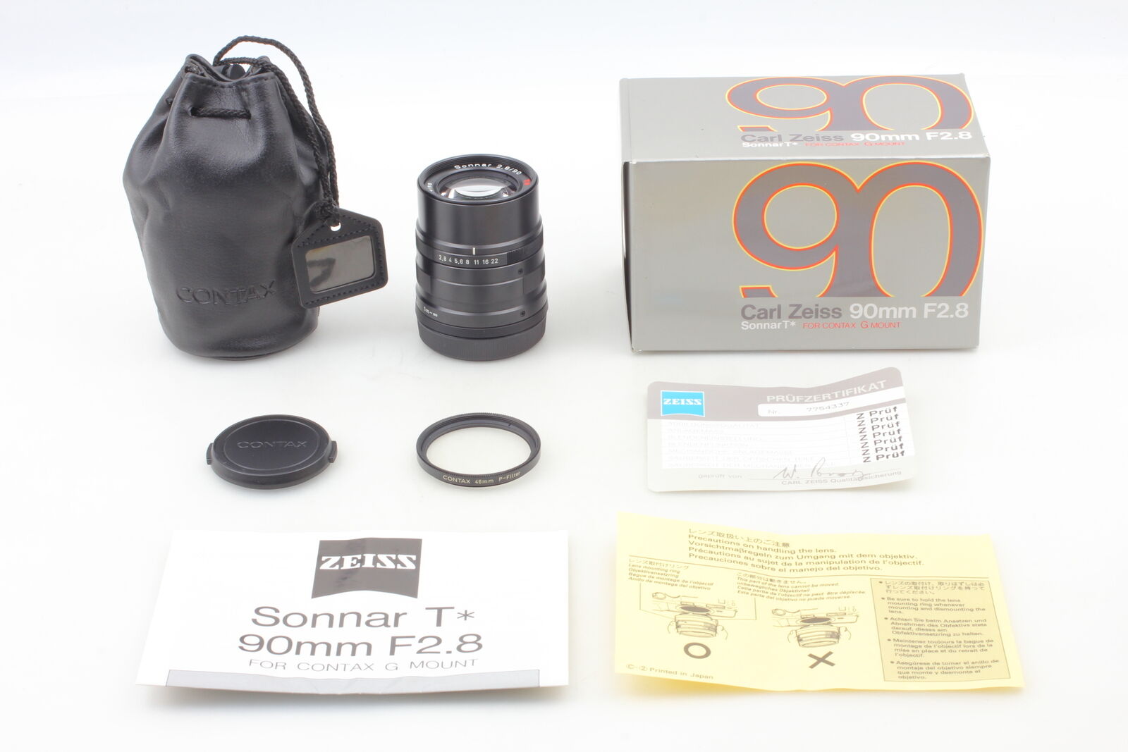 Black Boxed Top MINT CONTAX Carl Zeiss Sonnar T* 90mm F2.8 Lens for G1 G2 JAPAN