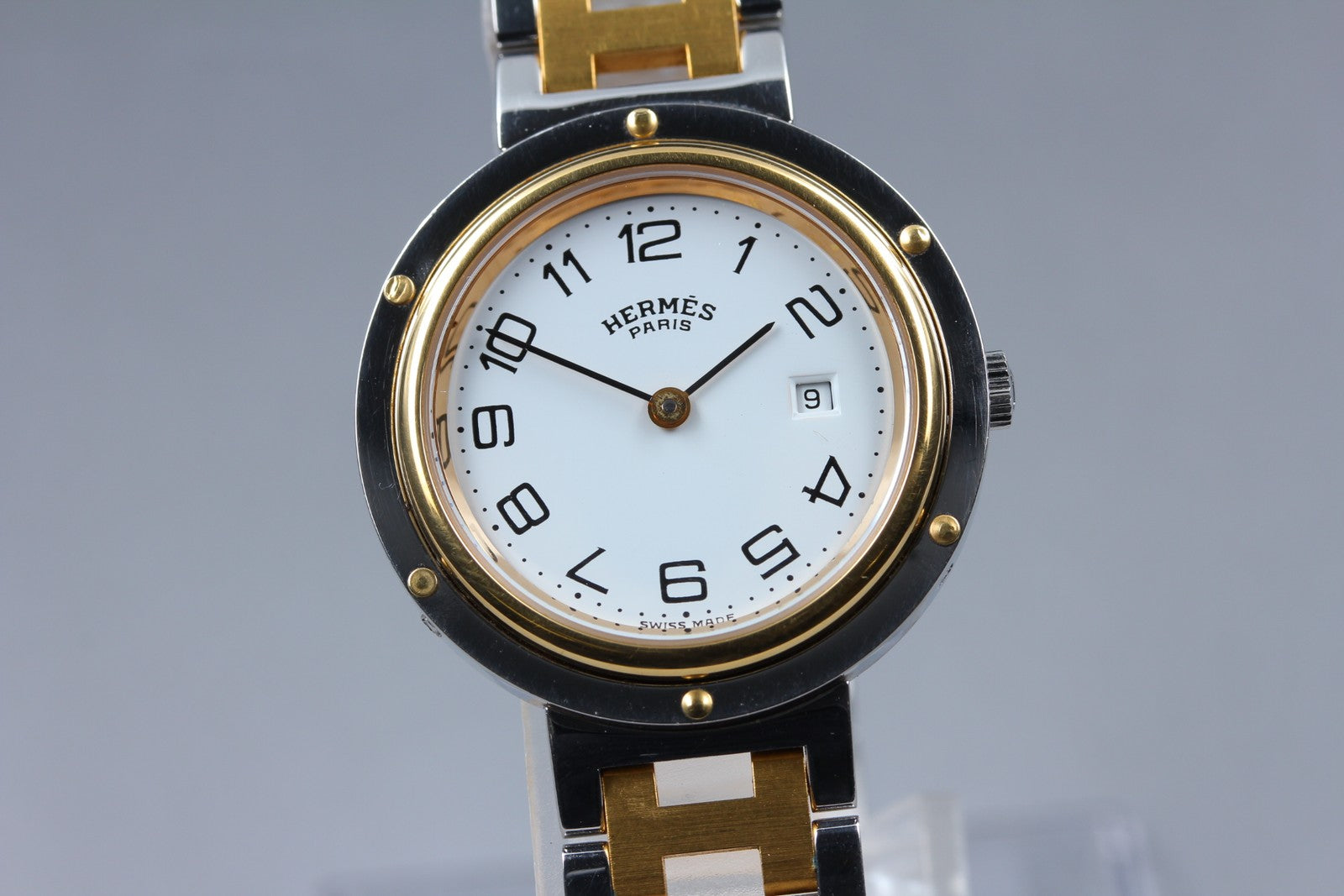 Vintage [Exc+5 Box]  HERMES Clipper White Dial Gold 24mm Woman's Quartz Watch