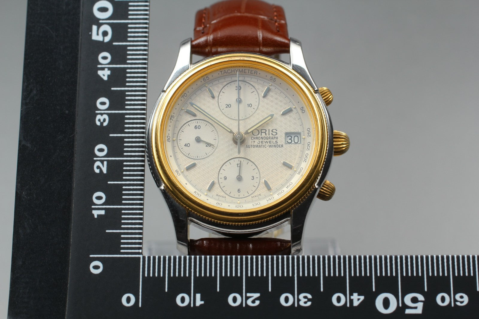 ORIS 7415 Chronograph Silver Dial Date Automatic Men's Watch 37mm JP Exc+5*Box