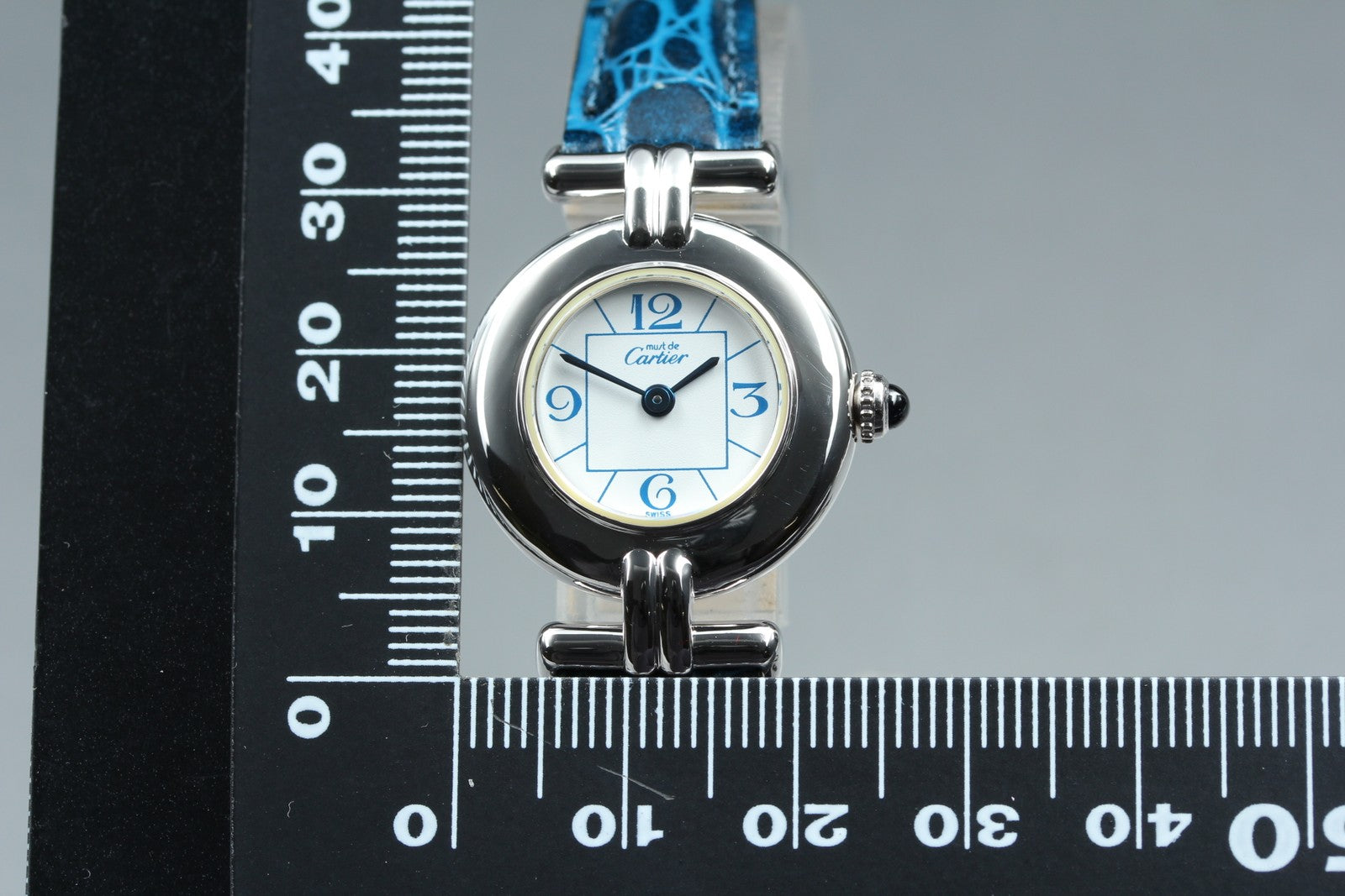 [Overhauled] Cartier Must Colisee Vermeil 2411 Silver Blue Womens Qz Watch Pouch