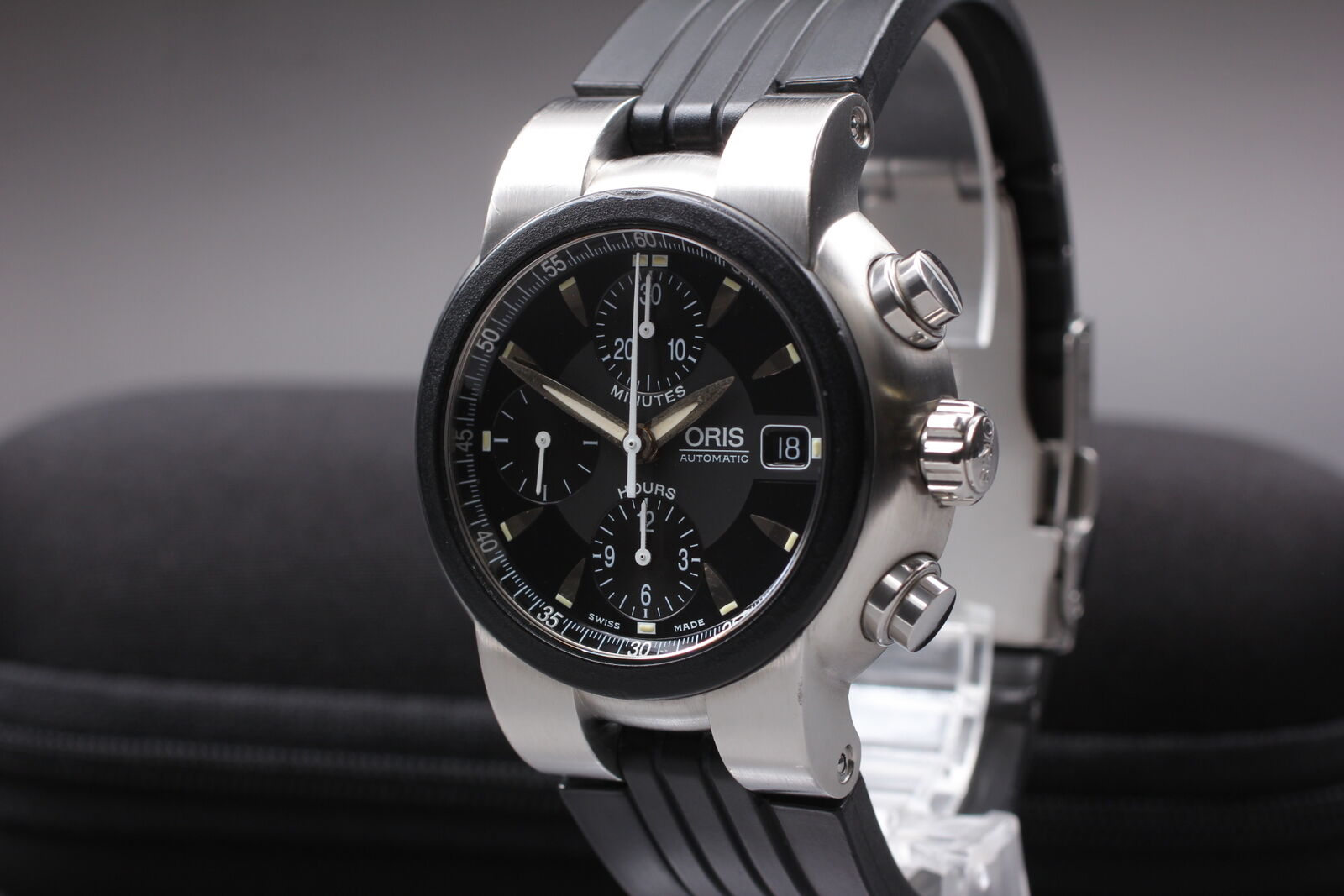 [Near MINT-] ORIS TT1 Chronograph 7521 Black Dial Automatic Men's Watch JAPAN