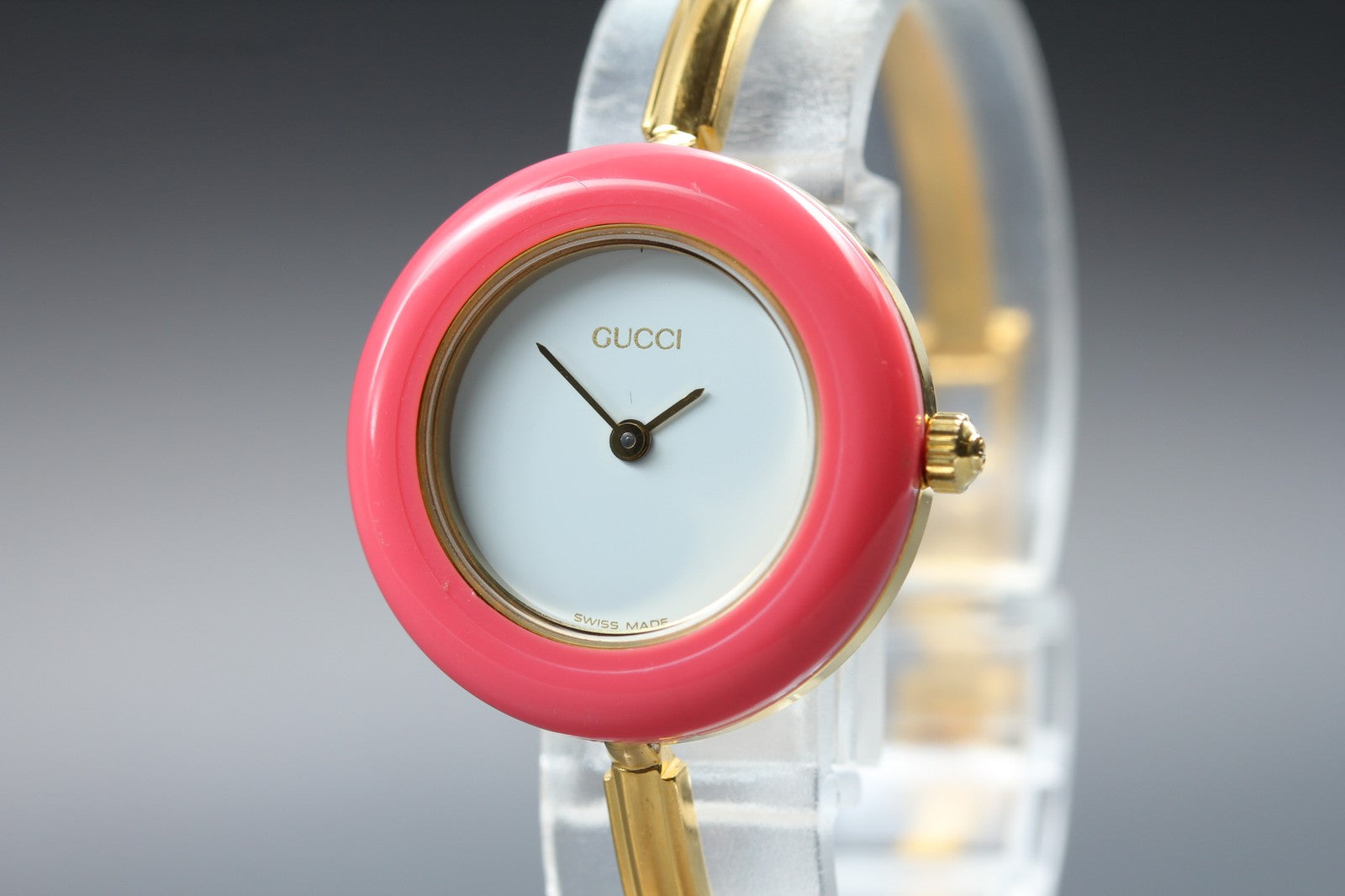 Vintage [S Size] Gucci Change Bezel 11/12.2 Pink Bezel Gold Women's Qz Watch