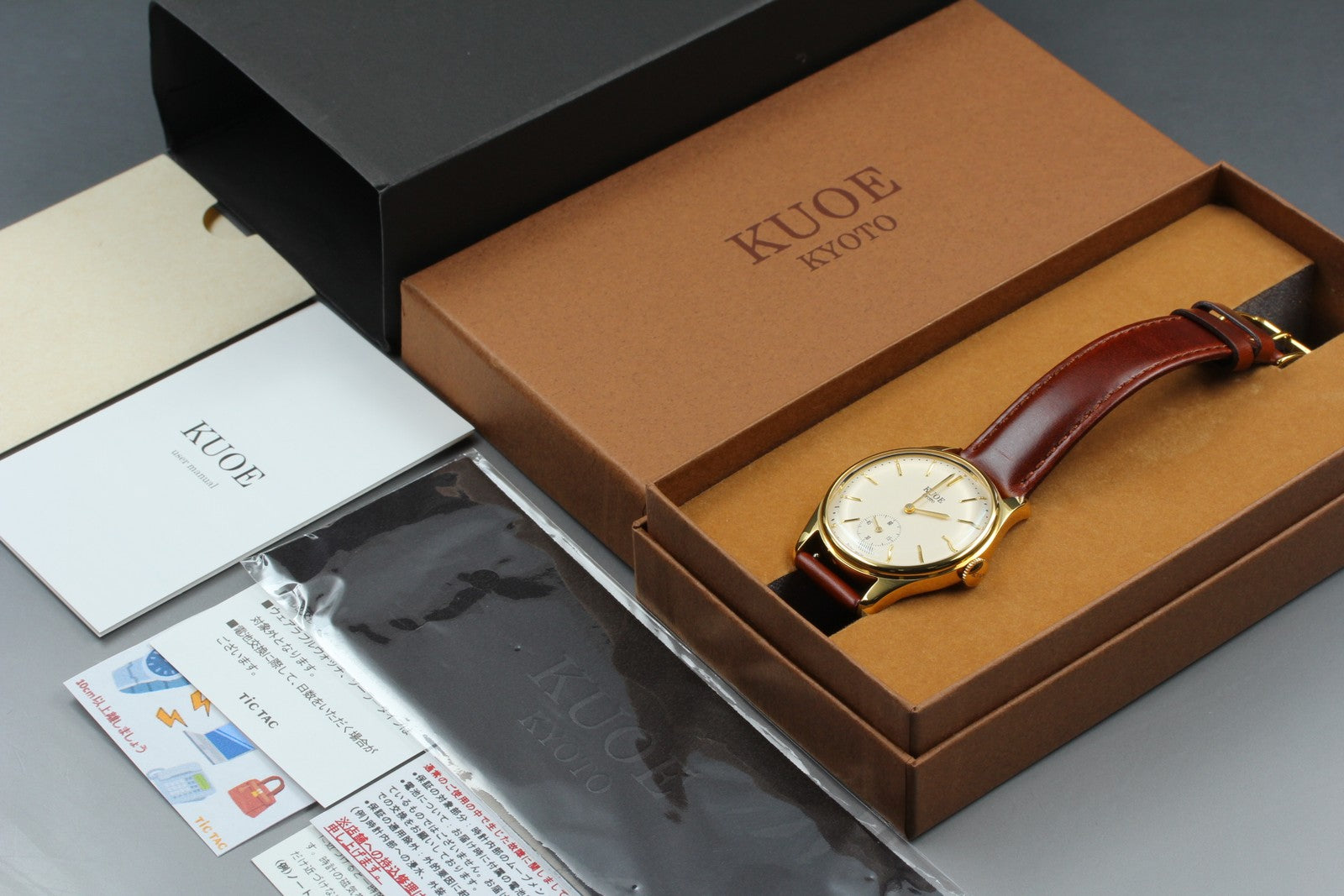 KUOE KYOTO OLD SMITH 90-001 34mm Gold Brown Quartz Men's Watch Japan [Box]