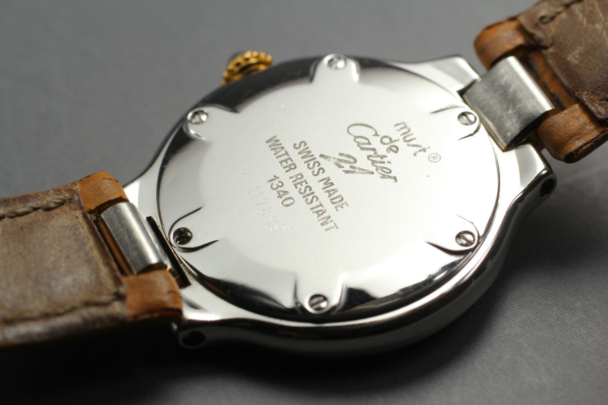 Vintage Cartier Must De 21 1340 Silver Quartz Women's Watch 27mm JAPAN Box