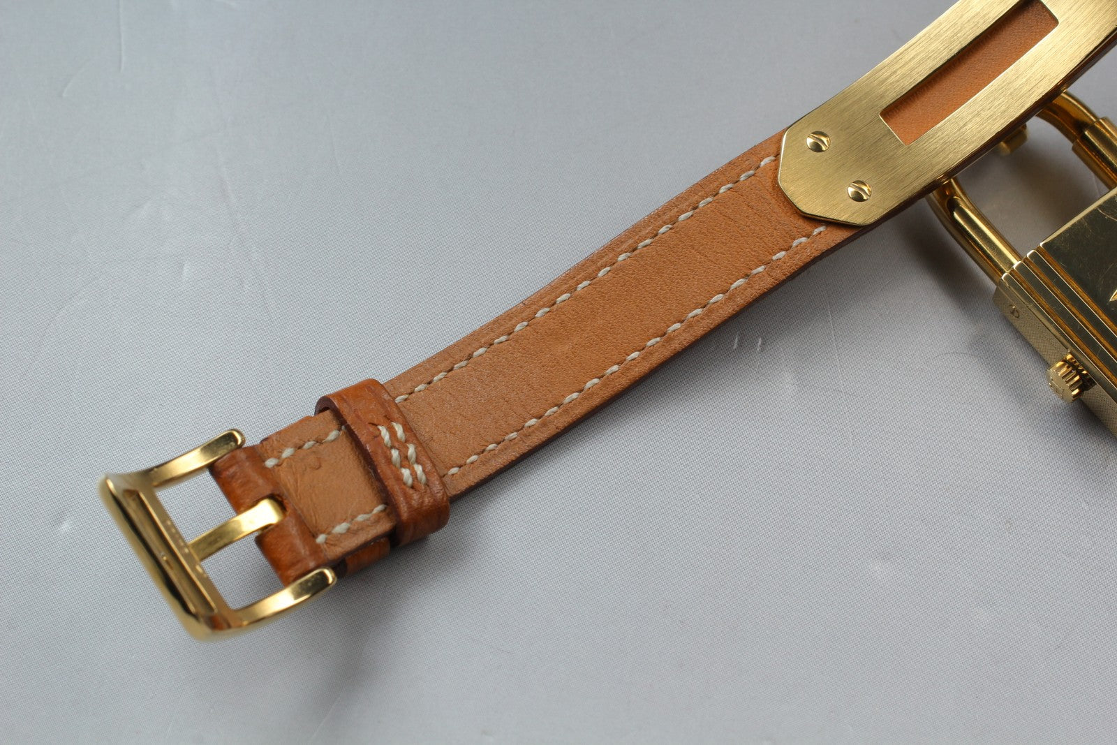 Vintage HERMES Kelly Watch Gold Brown Leather "U" Woman's Quartz Watch [Box]