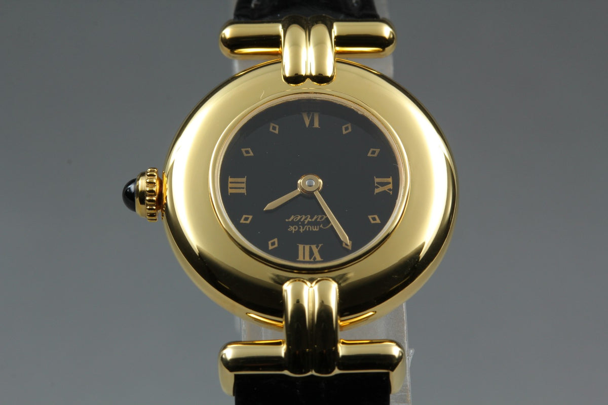 Cartier Must Colisee Vermeil 590002 Black Gold Women's Qz Watch Vintage [Box]