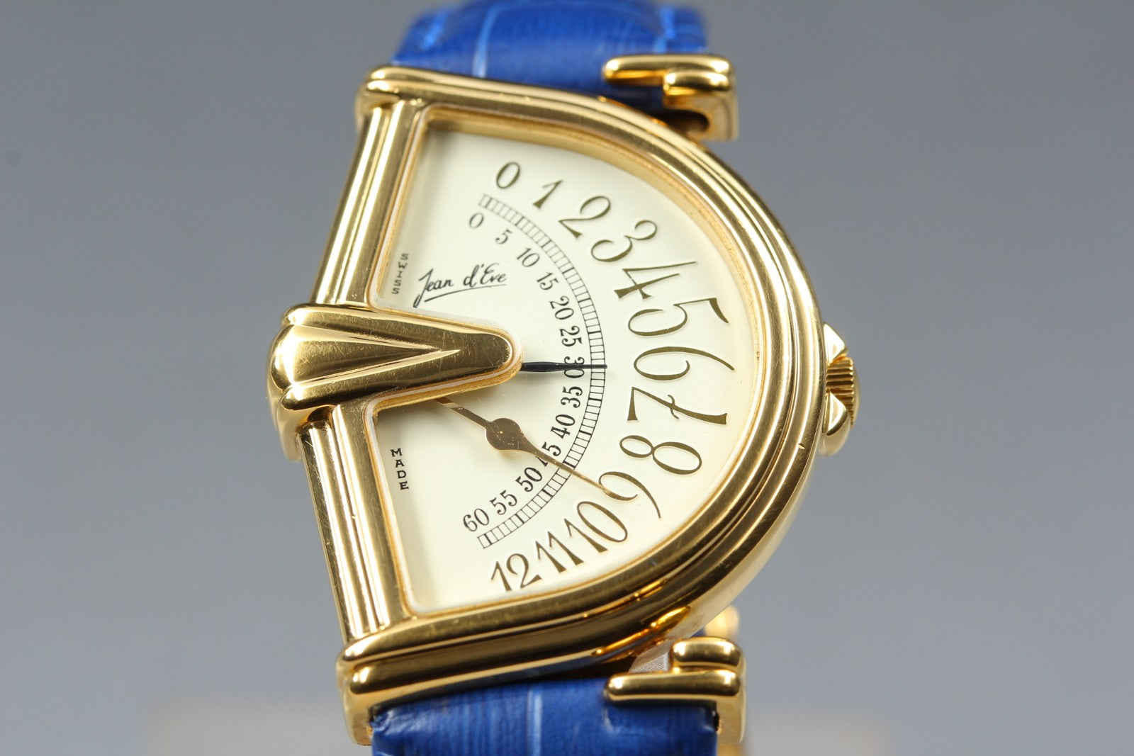 Vintage Jean d'eve Sectora Gold 30mm Blue Ivory Dial Unisex Quartz Watch