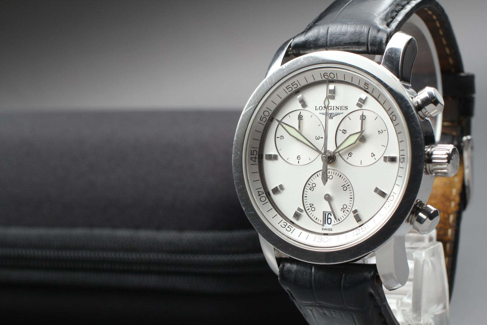 New Batt[Exc+5] LONGINES Heritage L2.663.4 Silver Chronograph Men's Watch JAPAN