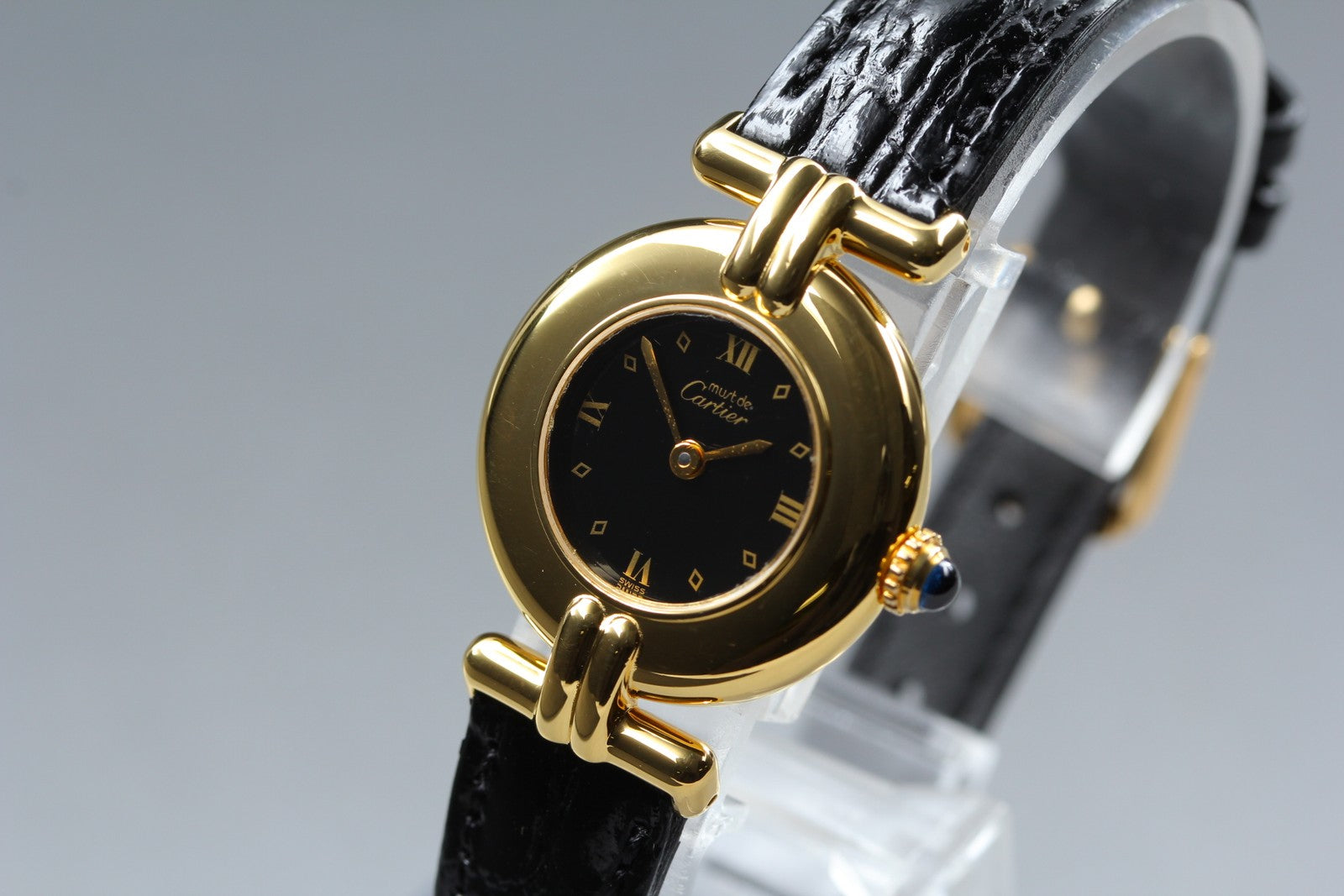 Vintage Cartier Must Colisee Vermeil 590002 Black Women's Quartz Watch [w/Box]