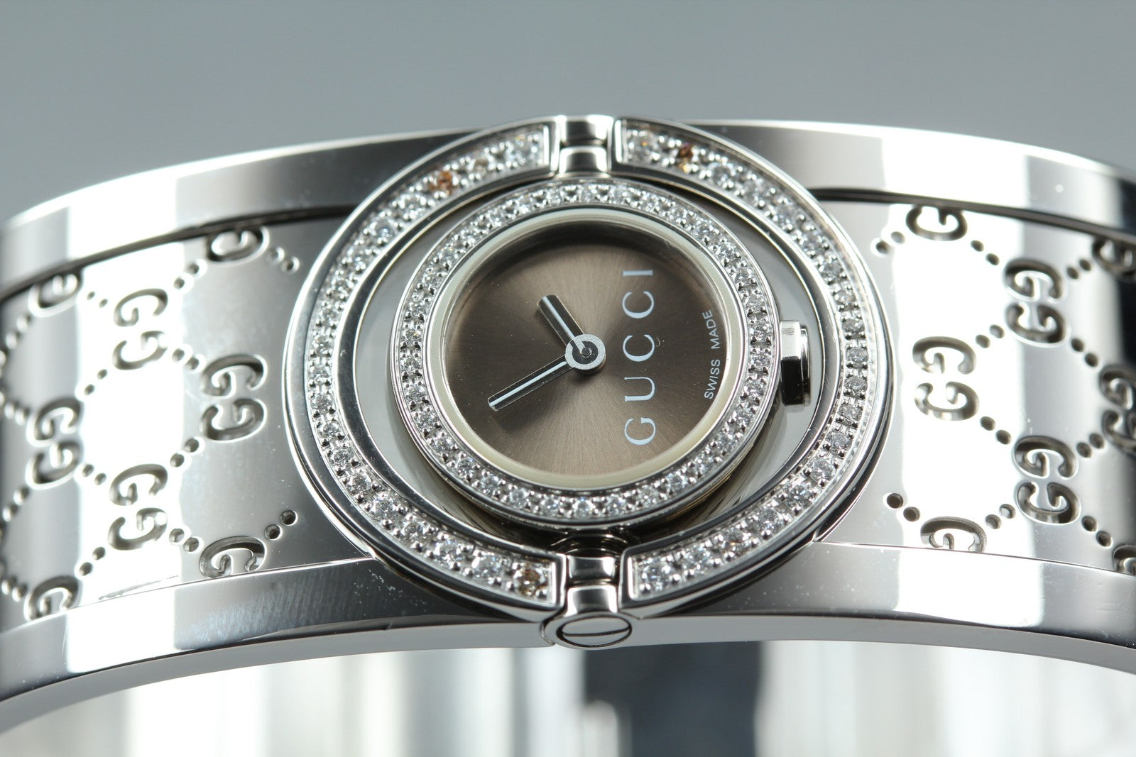 GUCCI 112 Twirl Double Diamond Brown Dial YA112504 23mm Woman's Qz Watch [Box]