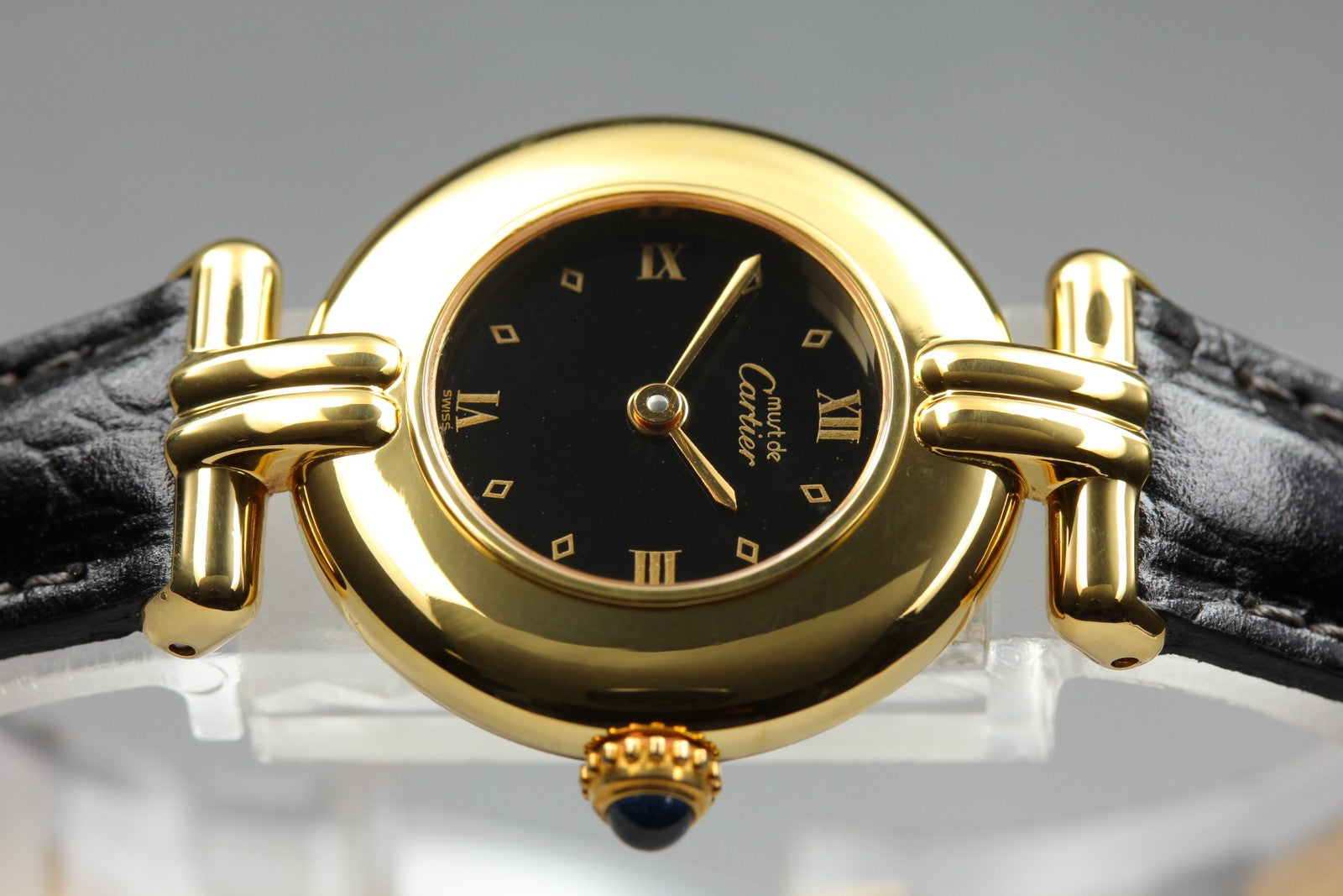 Cartier Must Colisee Vermeil 590002 Black Gold Women's Qz Watch Vintage [Pouch]