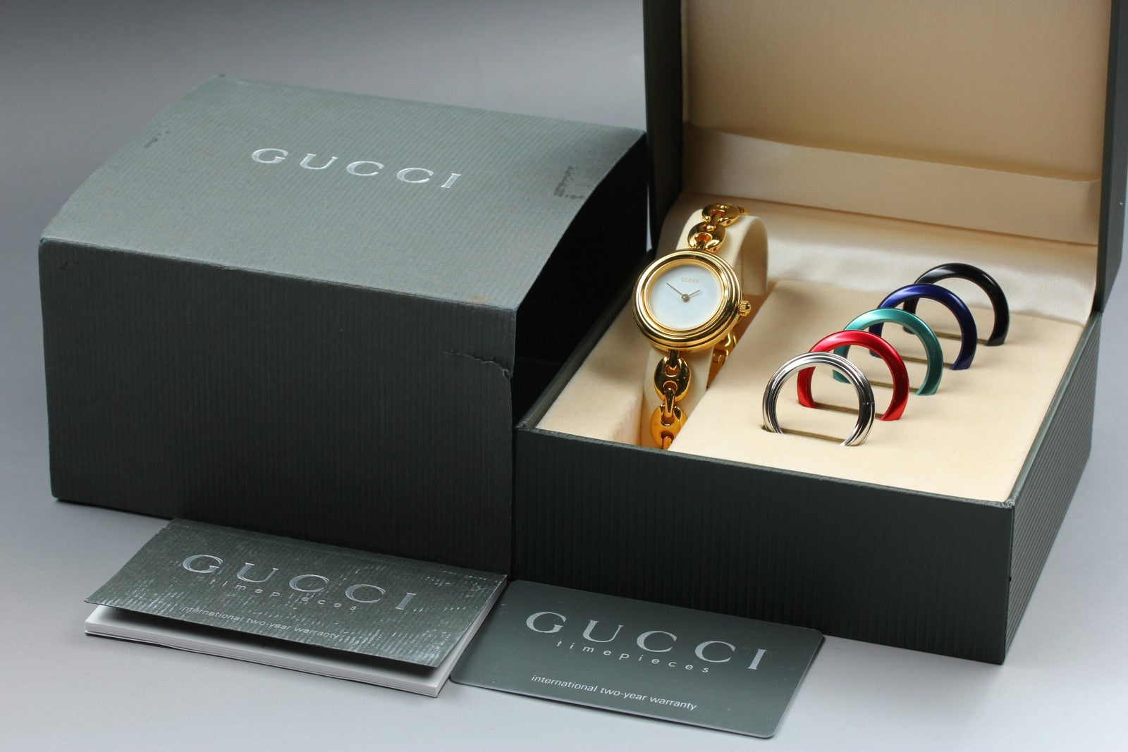 Gucci Change Bezel 11/12.2 6 Colors Gold Bracelet Women's Qz Watch Vintage [Box]