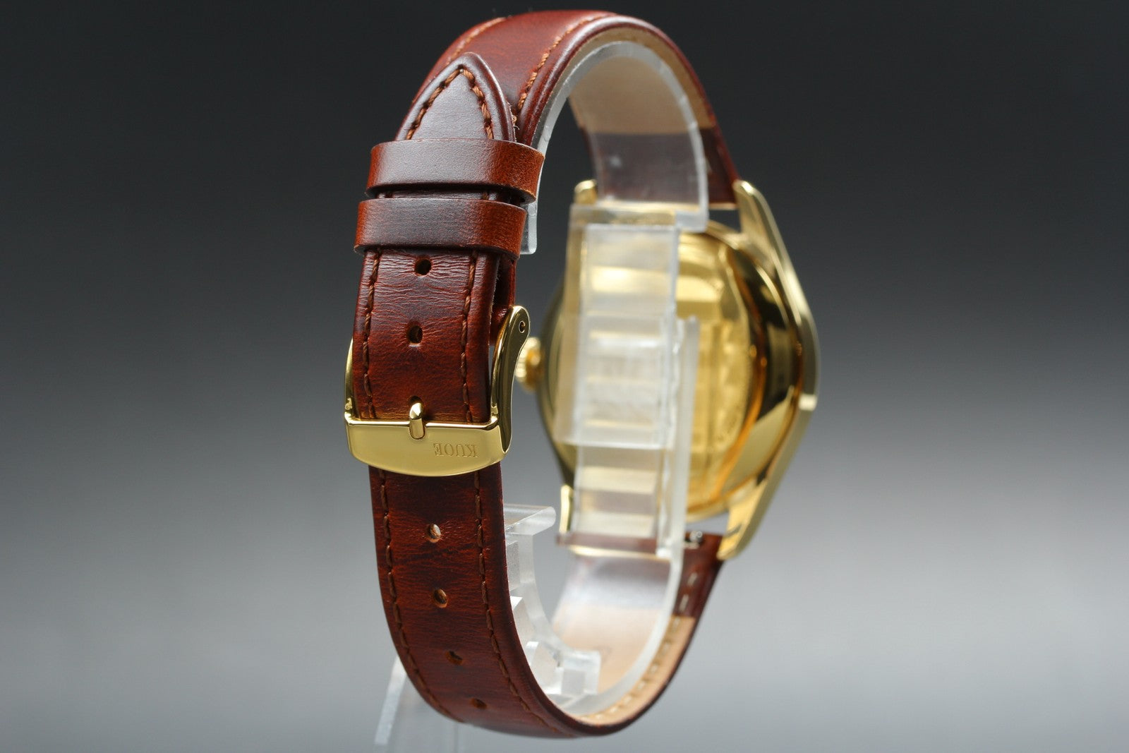 KUOE KYOTO OLD SMITH 90-001 34mm Gold Brown Quartz Men's Watch Japan [Box]