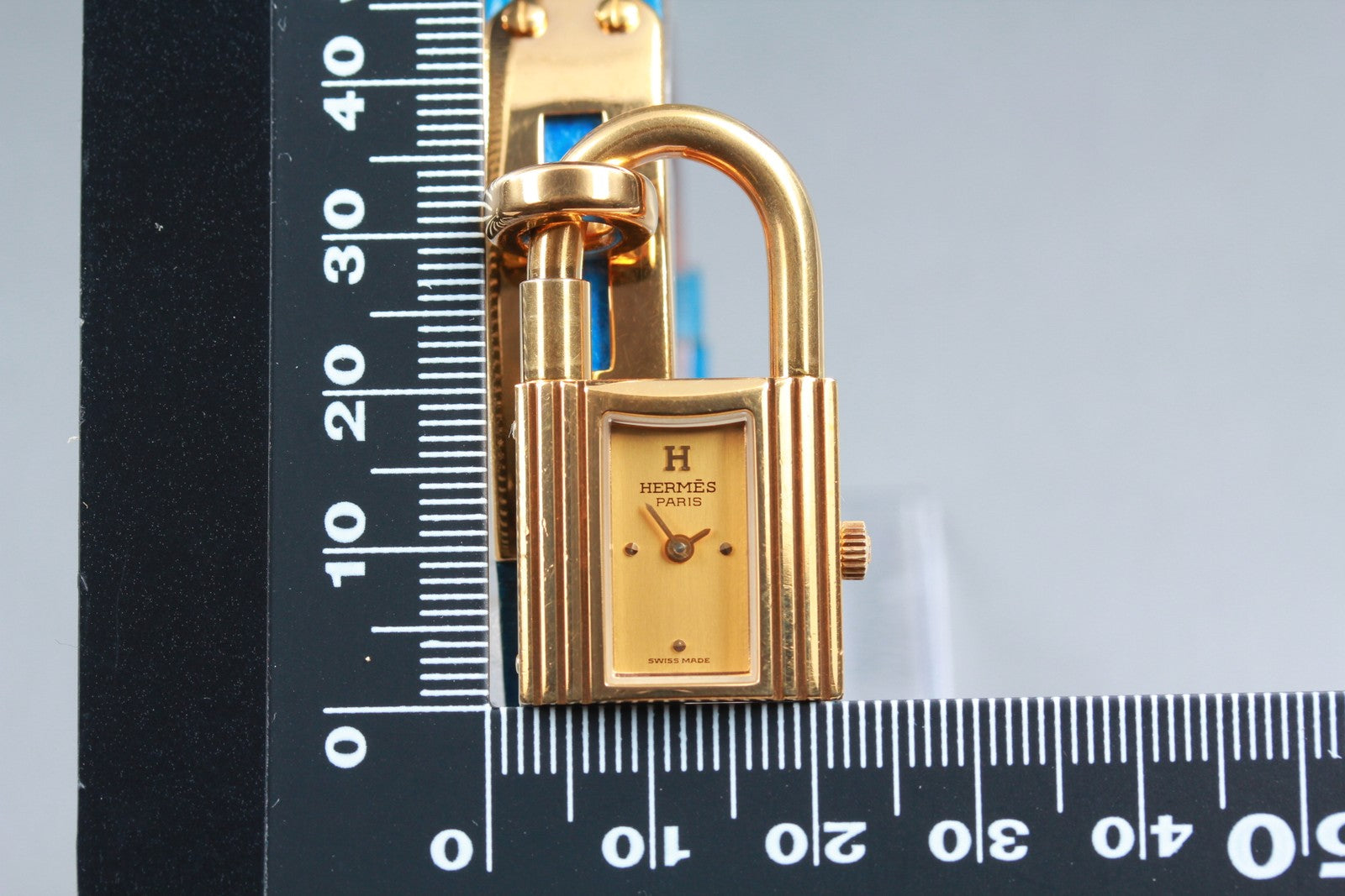 Overhauled [Exc+5] HERMES Kelly Watch Gold Dial Blue "W" Woman's Quartz Watch