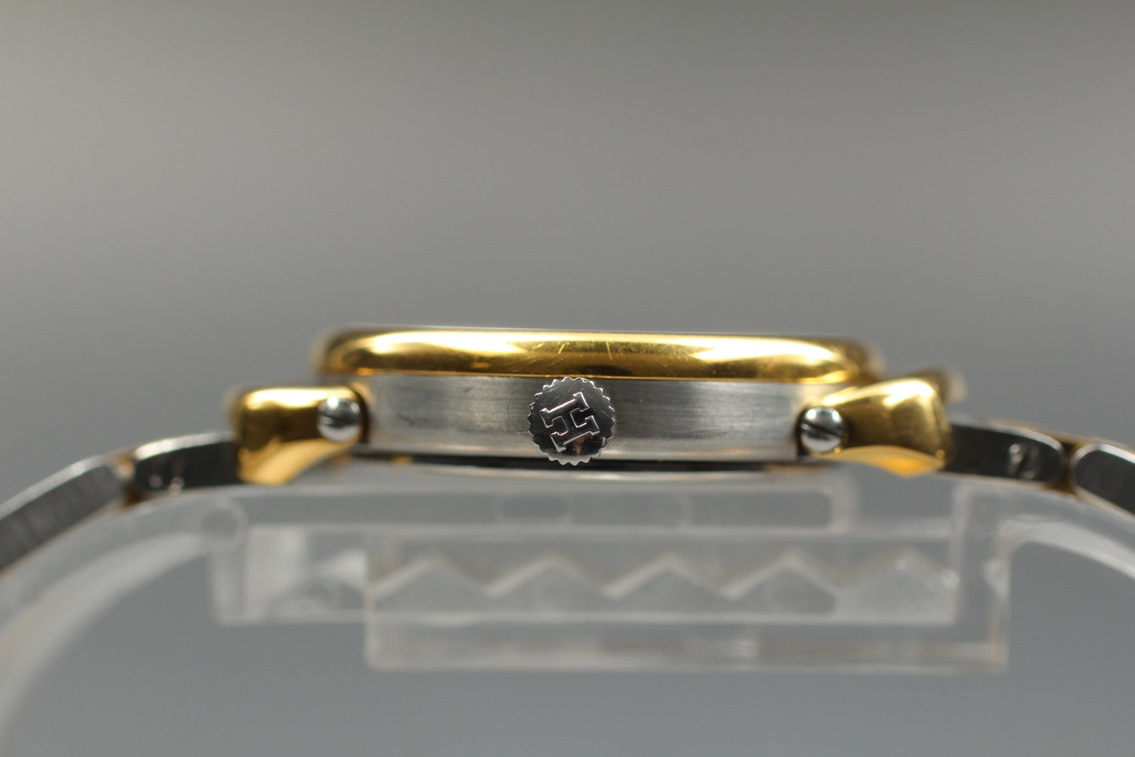 Vintage [Exc+5] Hermes Pullman Gold White Dial 24mm Date Woman's Quartz Watch