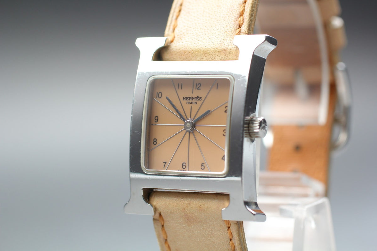 HERMES H Watch HH1.210 Quartz Orange Dial Women's Watch 21mm JAPAN Box