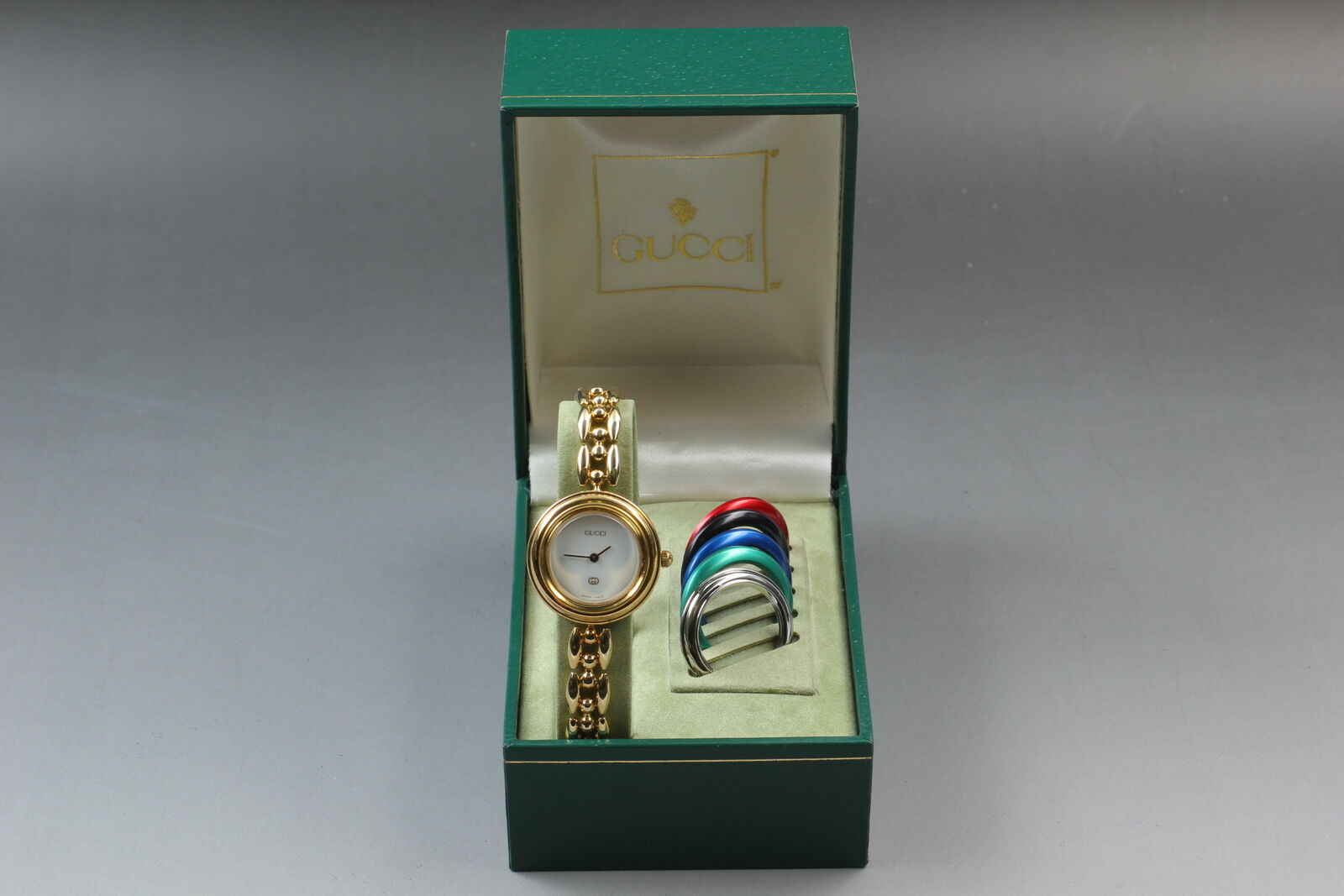 New Battery [Exc+5 Box]Gucci Change Bezel 11/12 6 Colors Women's Qz Watch JAPAN