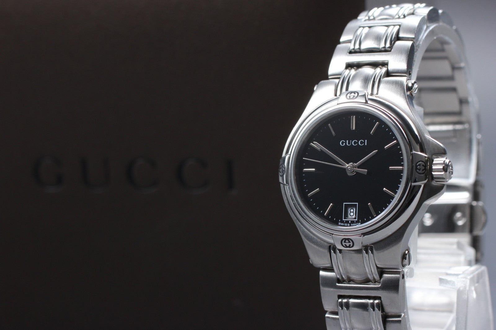 Vintage [Near MINT- Box] Gucci 9040L Black Dial Silver Women’s Quartz Watch