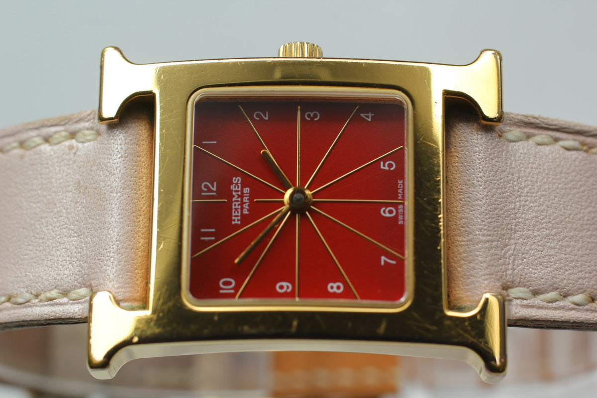 HERMES H Watch HH1.201 Quartz Red Dial Ladies Watch 21mm JP Box JAPAN