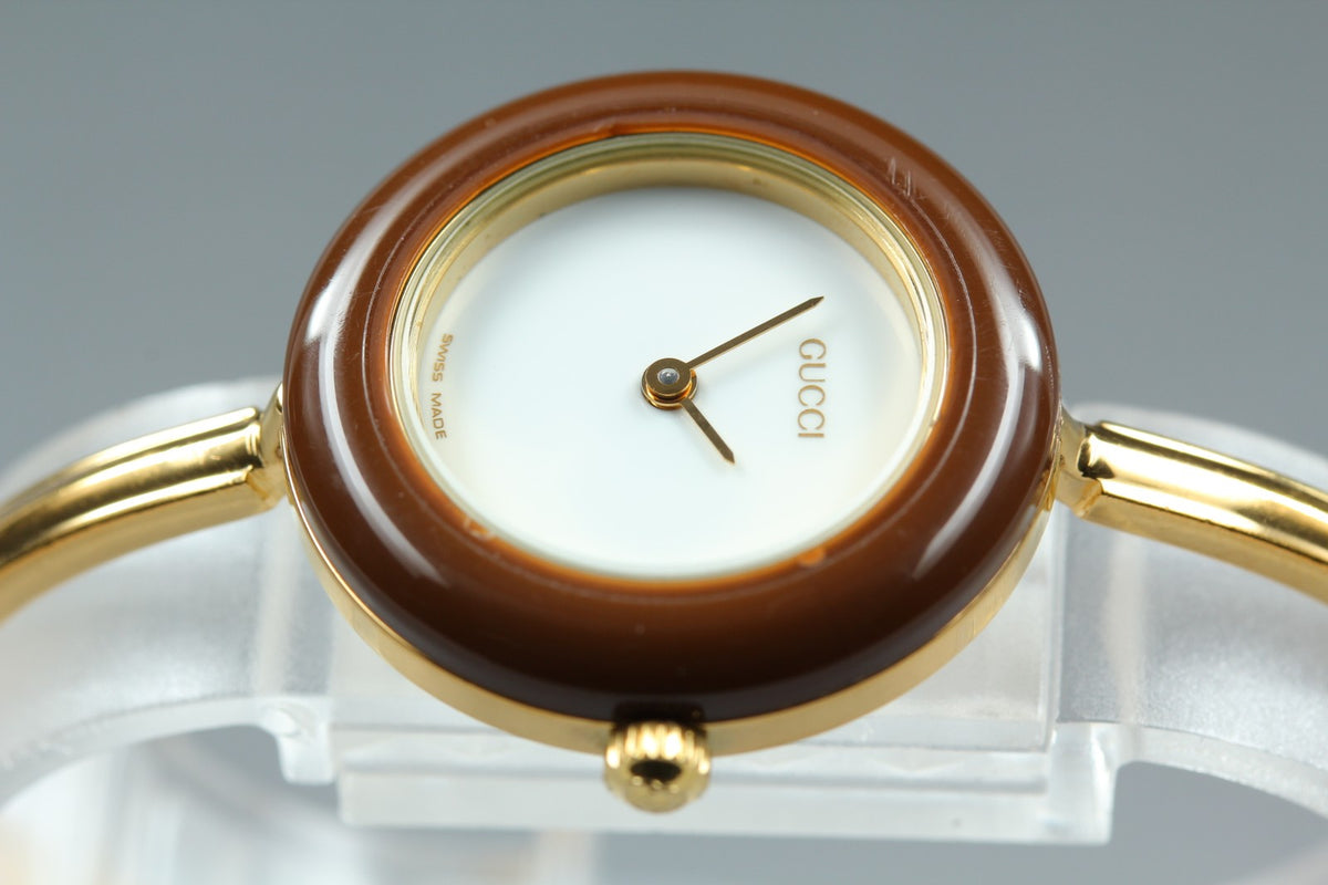 Gucci Change Bezel 11/12.2 Brown Bezel Gold Women's Quartz Watch Vintage