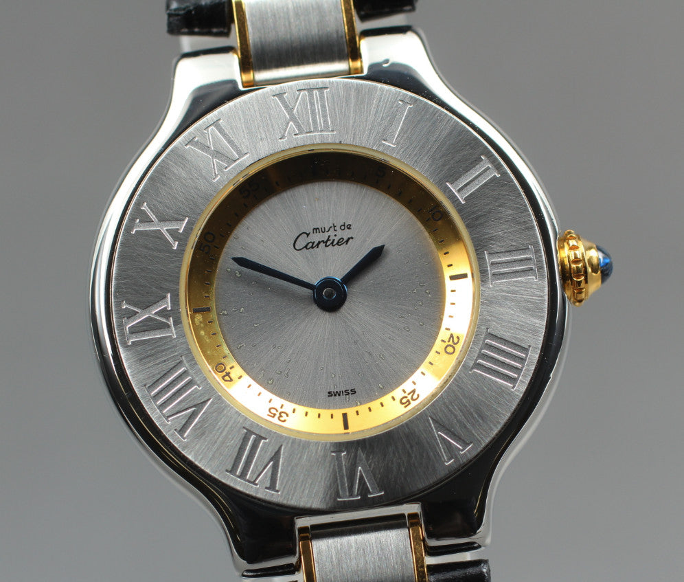 [Exc+4] Cartier Must de Cartier 21 1340 Silver Black 27mm Women’s Qz Watch JAPAN