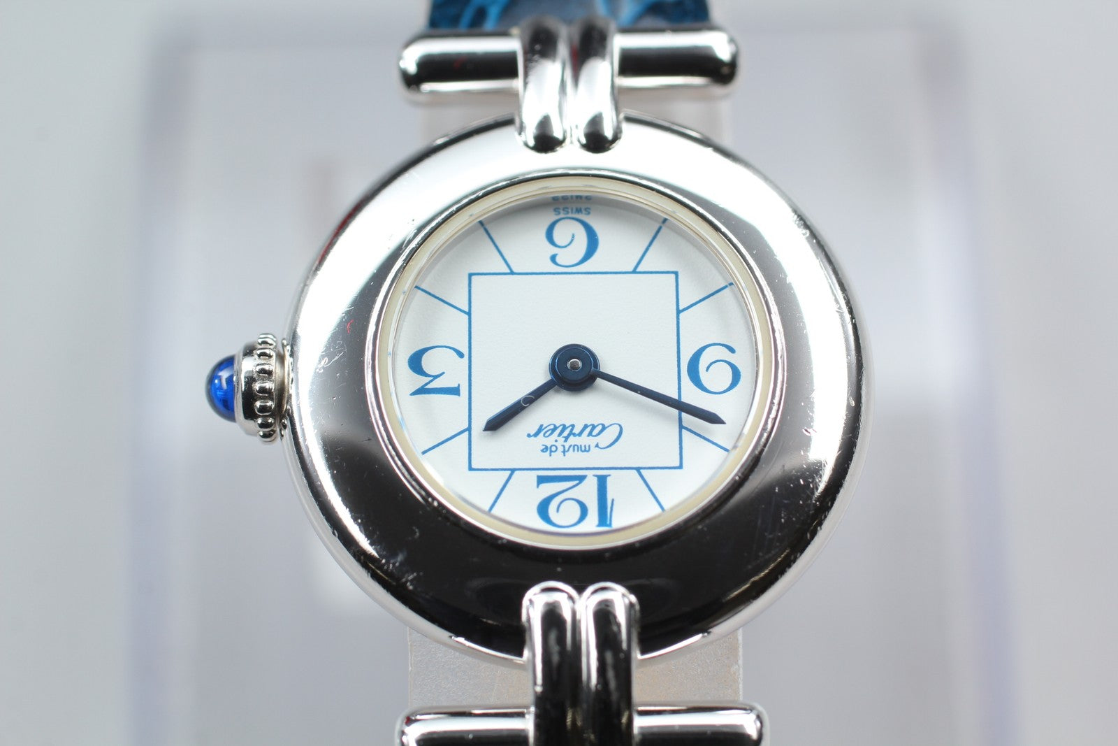 Cartier Must Colisee Vermeil 2411 Silver Blue Women's Quartz Watch [Pouch]