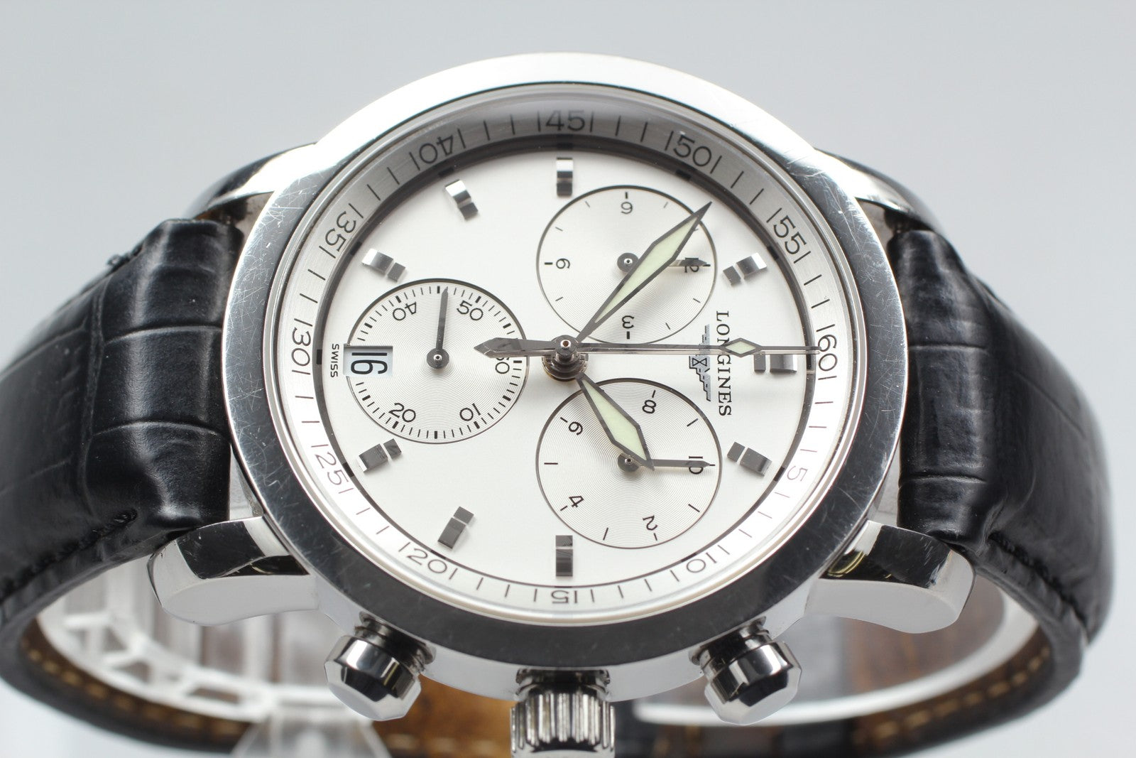 New Batt[Exc+5] LONGINES Heritage L2.663.4 Silver Chronograph Men's Watch JAPAN