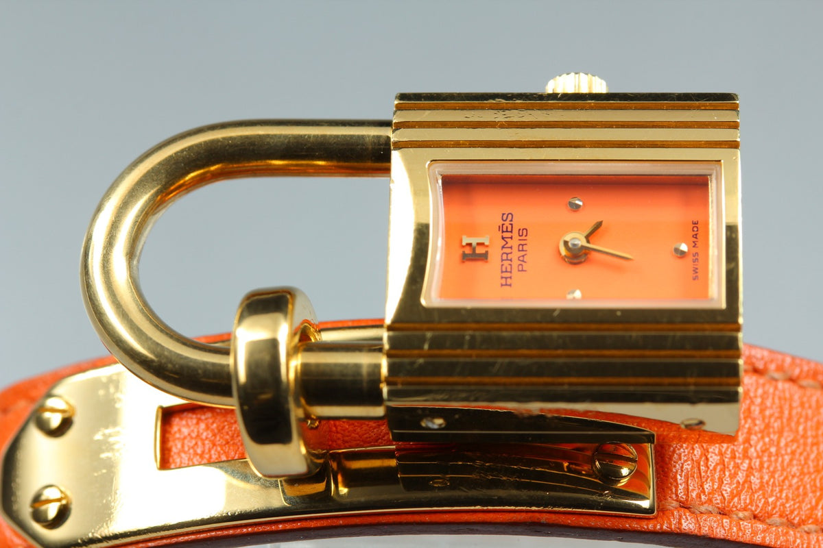 [Overhauled /Box] HERMES Kelly Watch Orange Dial Gold "A" Woman's Watch Quartz