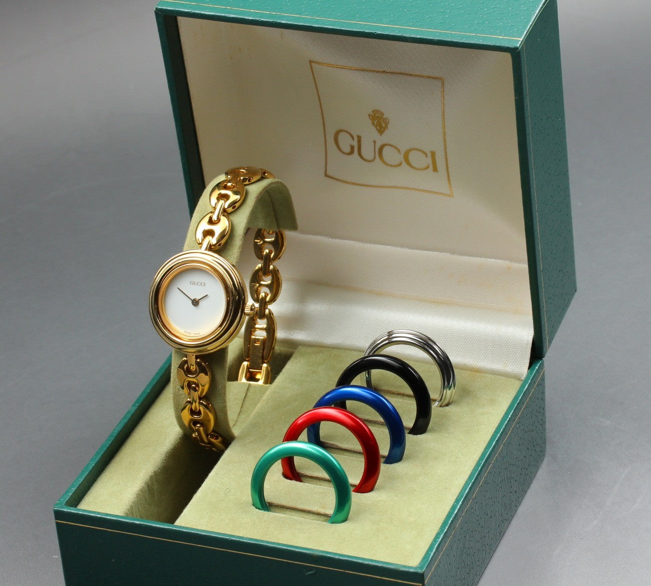 Gucci Change Bezel 11/12.2 6 Colors Gold Bracelet Women's Qz Watch Vintage [Box]