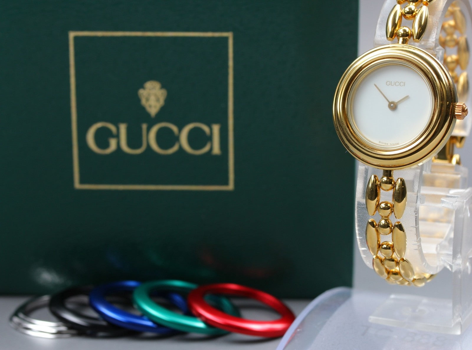 Vintage GUCCI Change Bezel 11/12.2 6 Colors Gold Quartz Woman’s Watch [w/Box]