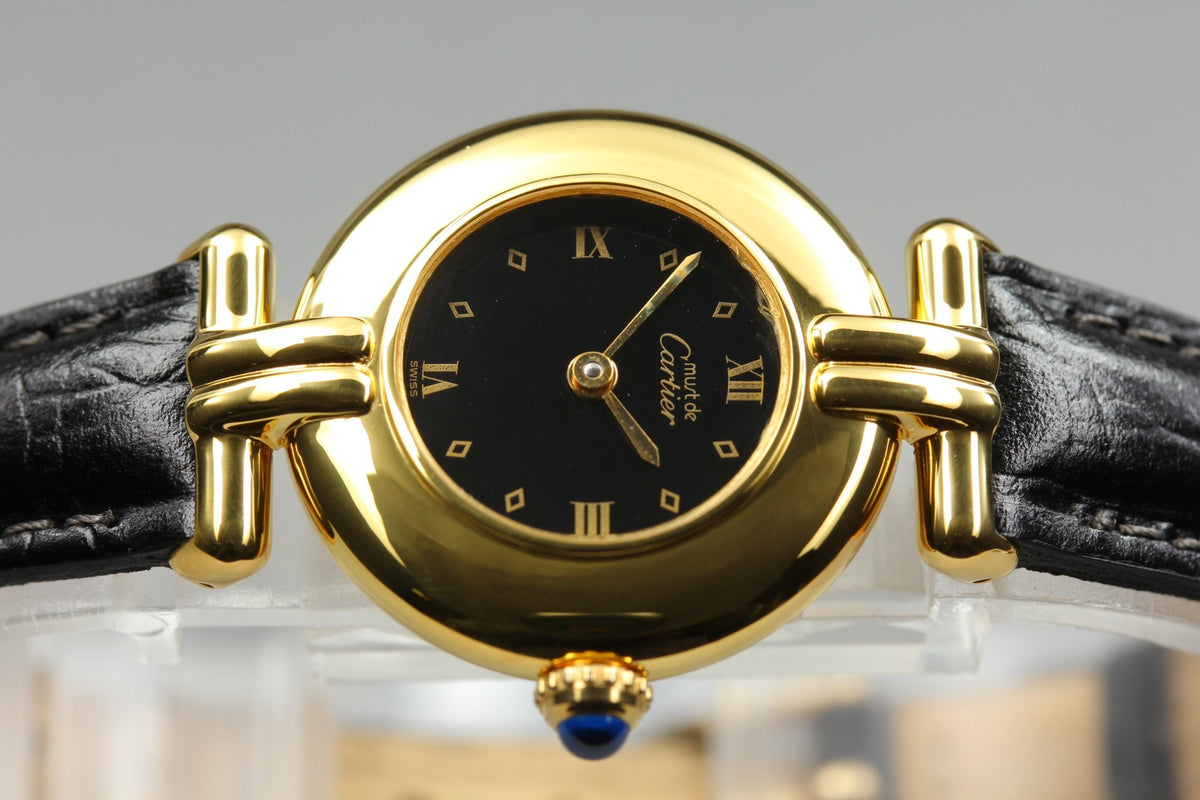 Cartier Must Colisee Vermeil 590002 Black Gold Women's Quartz Watch Vintage