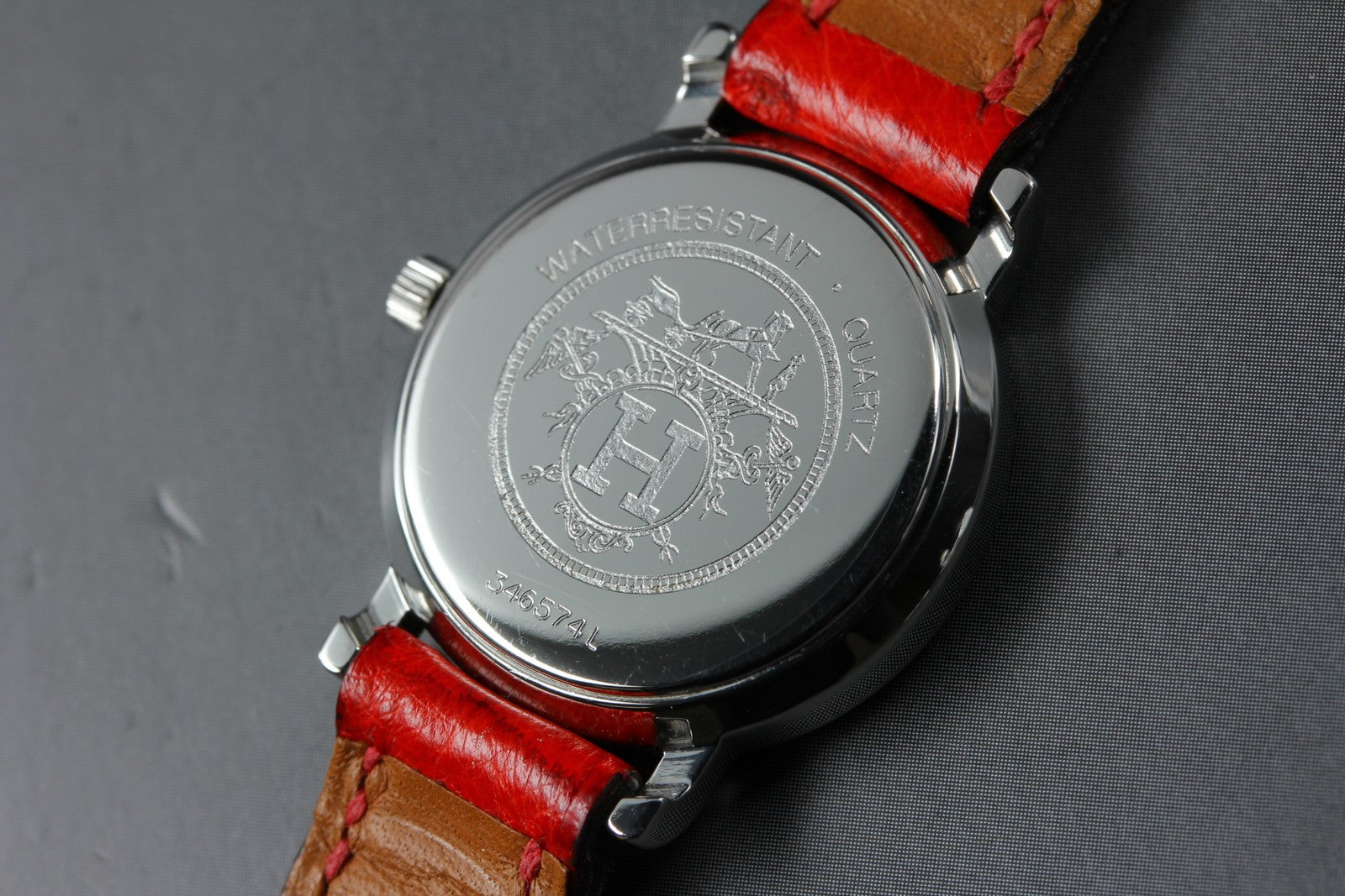 Vintage HERMES Sellier White Dial Red "T" 24mm Woman's Quartz Watch