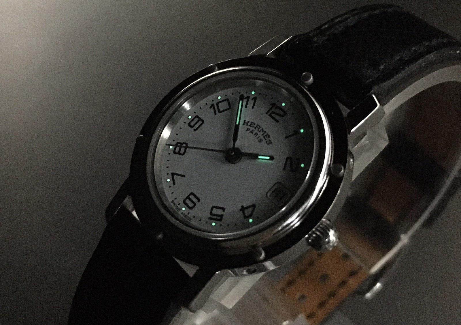[Exc+5 Box] Hermes Clipper CL4.210 24mm "F" Silver Black Woman's Quartz Watch