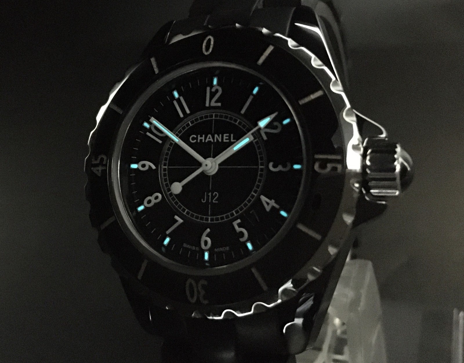 Overhauled Exc+5 Box CHANEL J12 H0681 Black Ceramic Rubber 33mm Qz Women’s Watch